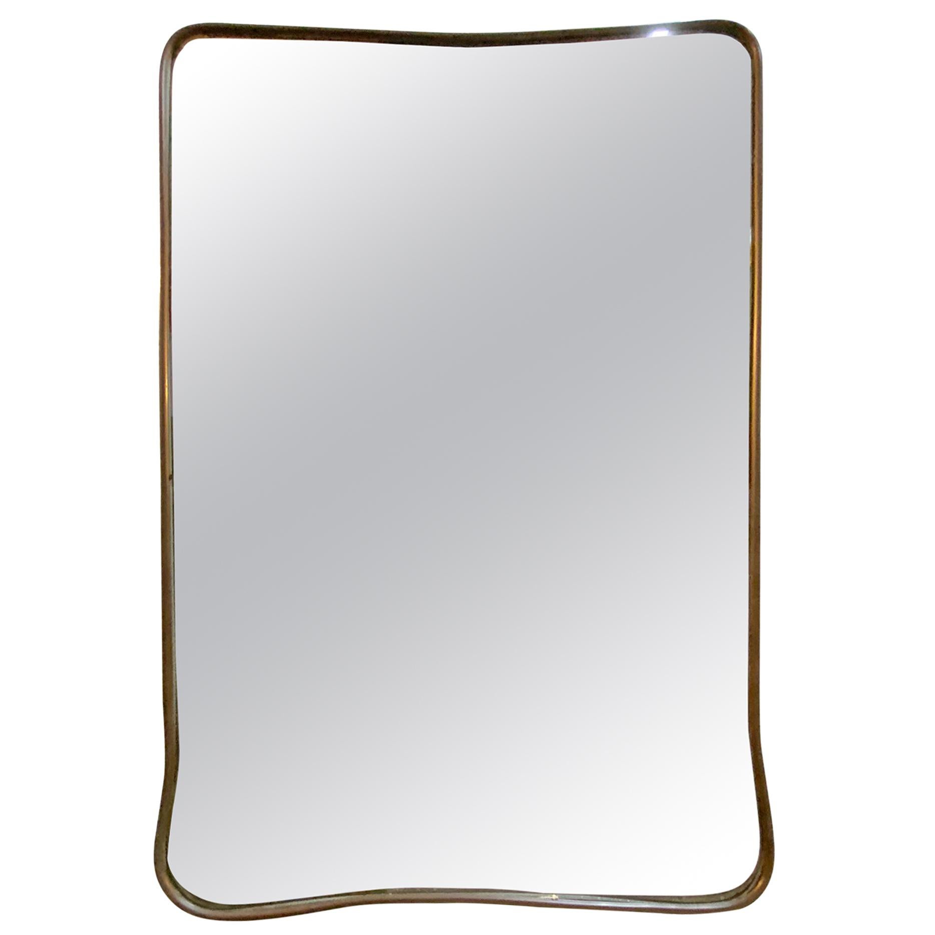 Gio Ponti Syle Brass Framed Wall Mirror, 1960s