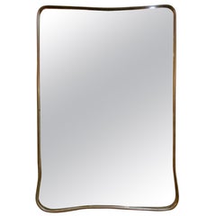 Gio Ponti Syle Brass Framed Wall Mirror, 1960s