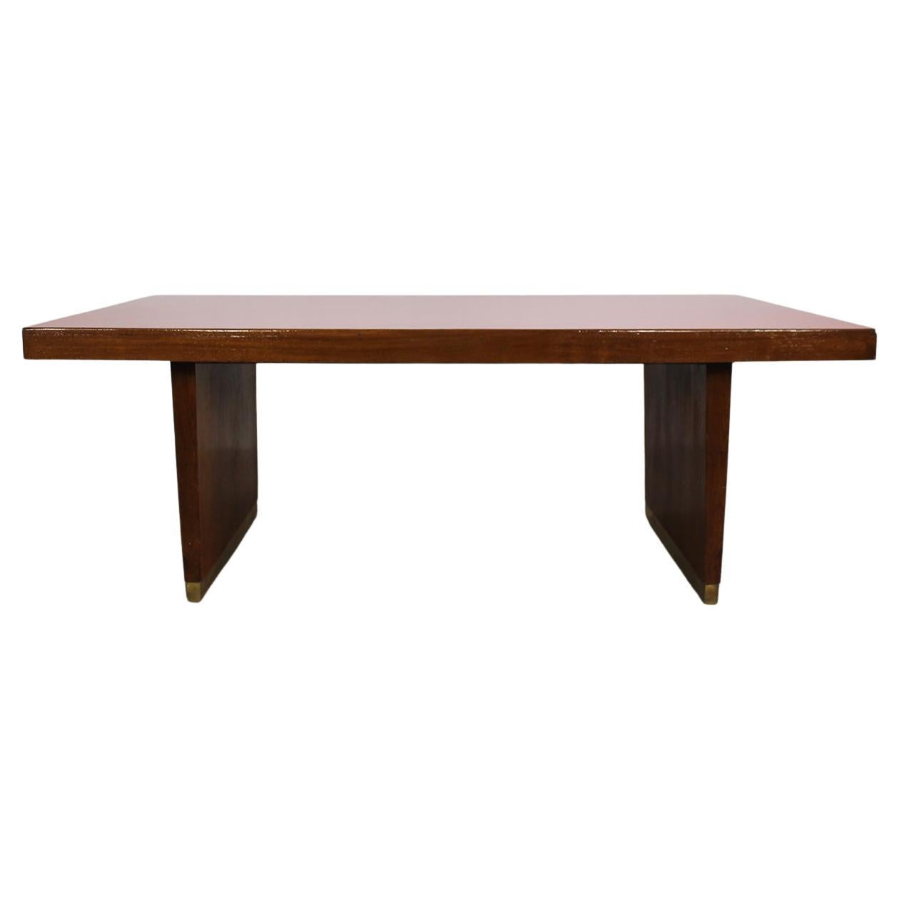 Gio Ponti Table in Oak Brass and Red Laminate Italian Manifacture 1950s For Sale