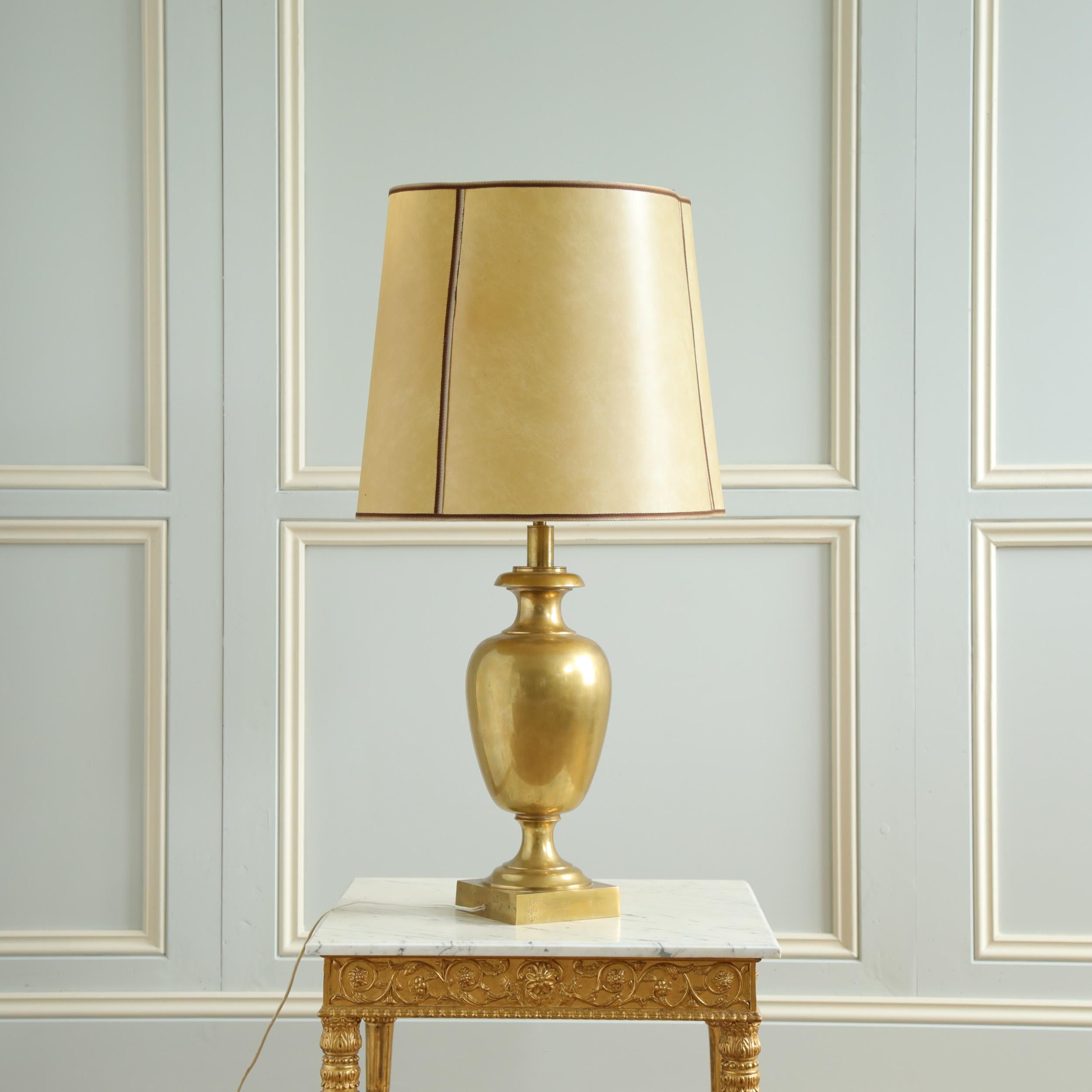 Art Deco Brass Lamp with Parchment Shade For Sale