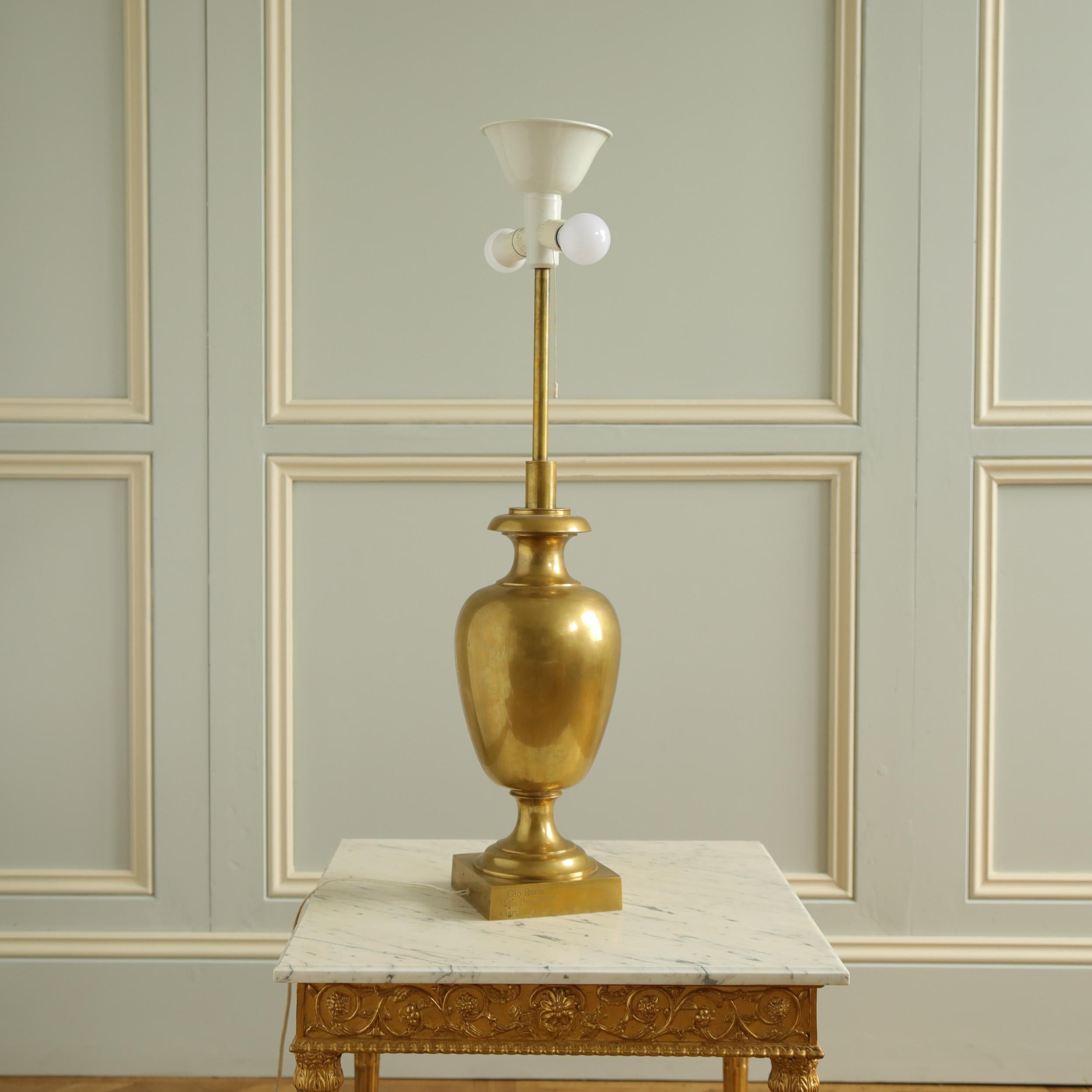Mid-20th Century Brass Lamp with Parchment Shade For Sale