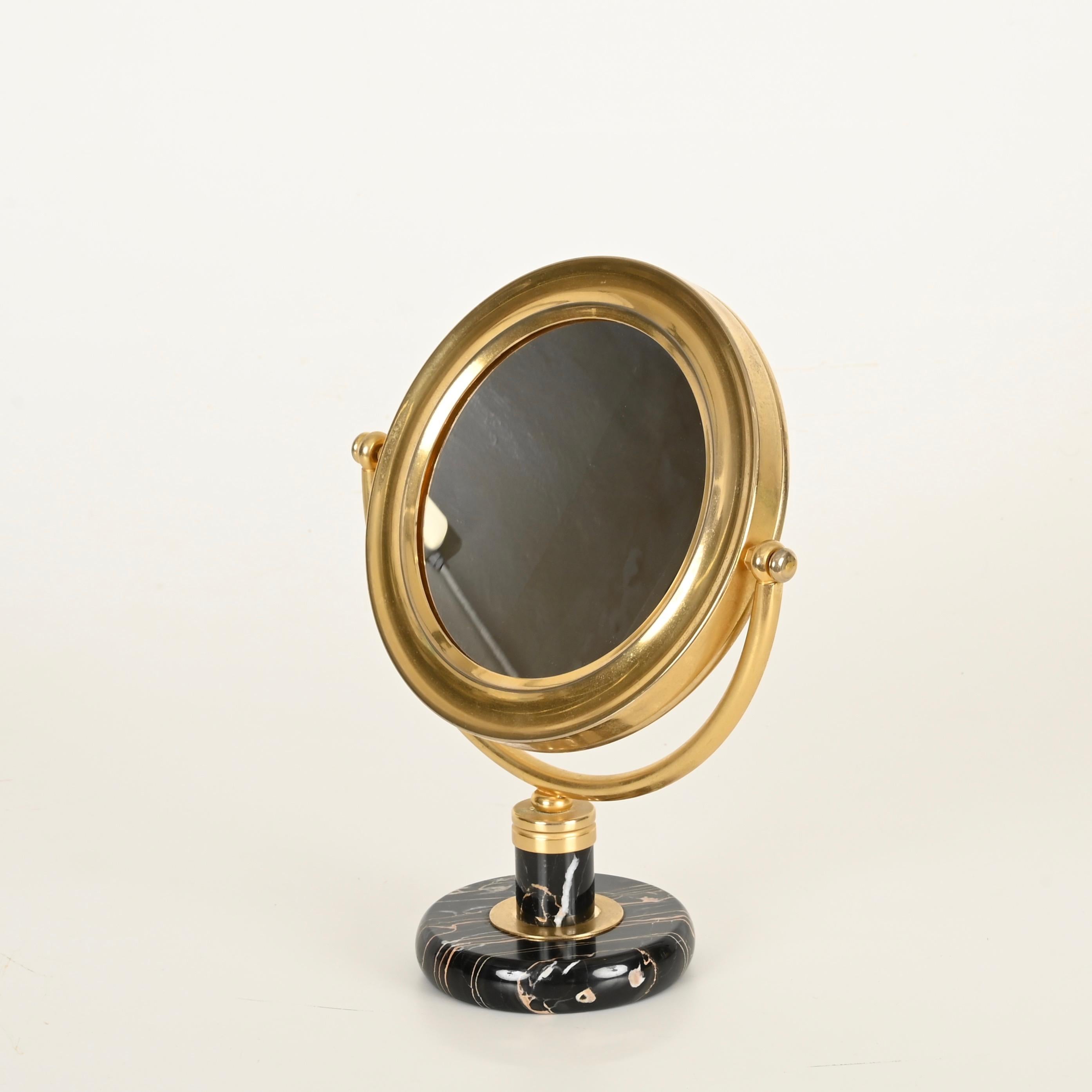 Italiano Gio Ponti Table Mirror in Brass and Portoro Gold Marble, Fontana Arte Italy 1950 in vendita