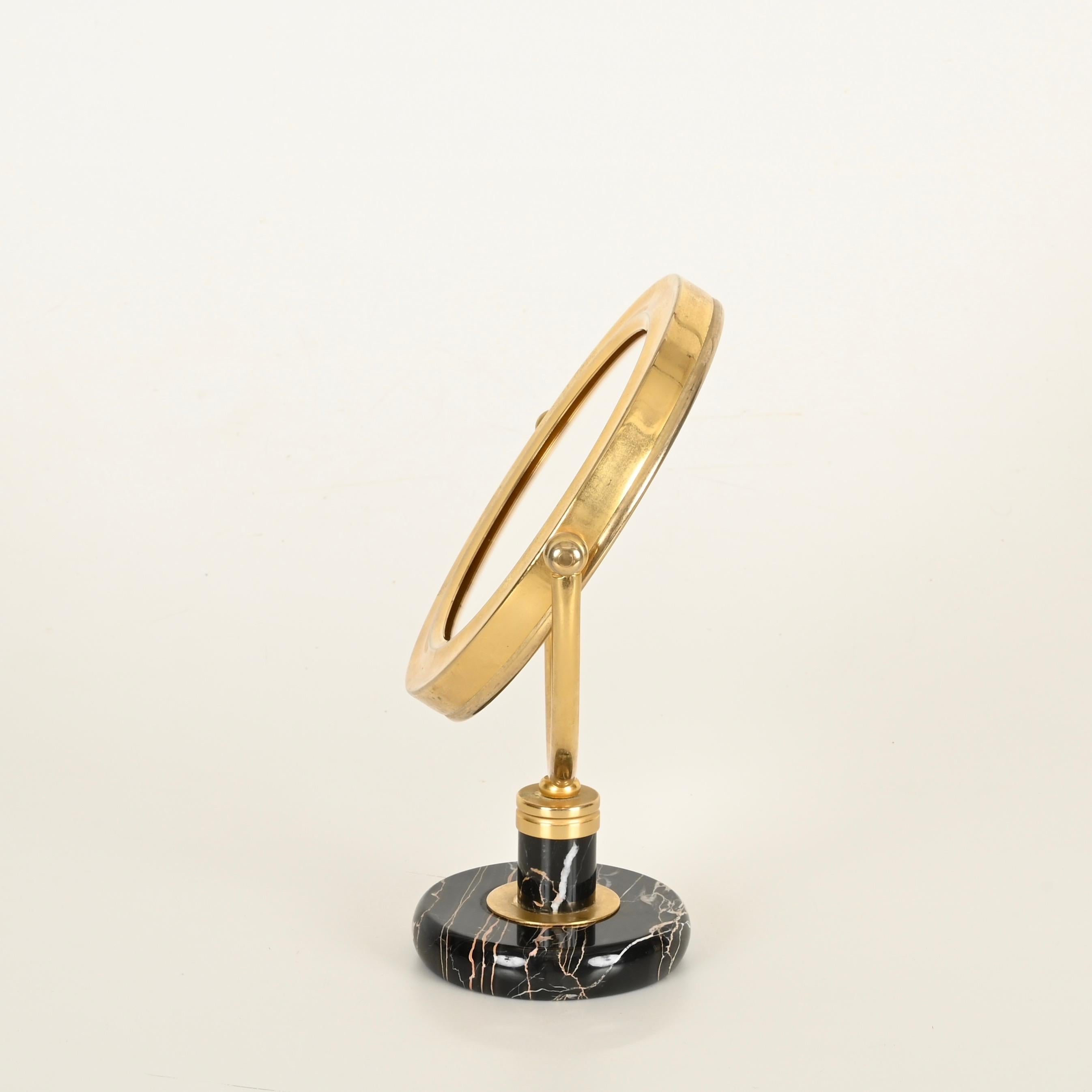 Ottone Gio Ponti Table Mirror in Brass and Portoro Gold Marble, Fontana Arte Italy 1950 in vendita