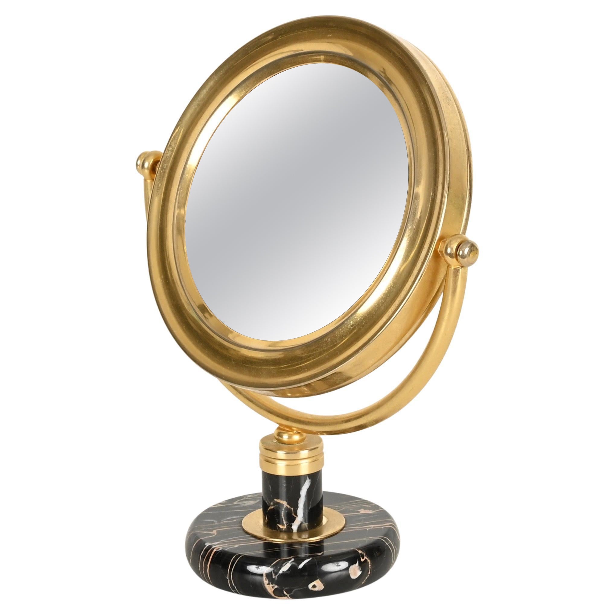 Gio Ponti Table Mirror in Brass and Portoro Gold Marble, Fontana Arte Italy 1950 in vendita