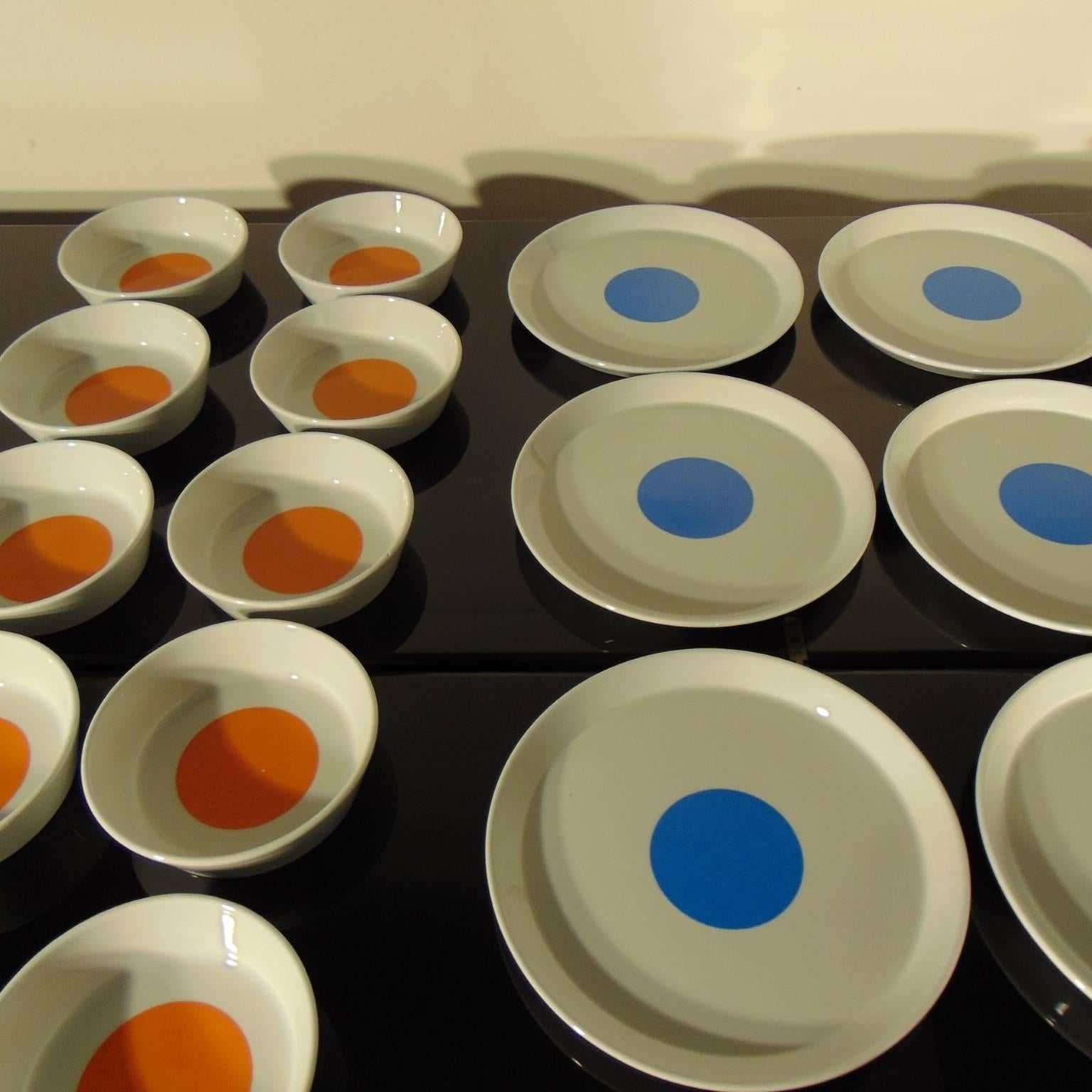 Space Age Gio Ponti Tableware Complete Set White Blue Orange Ceramica Italiana Pozzi, 1967