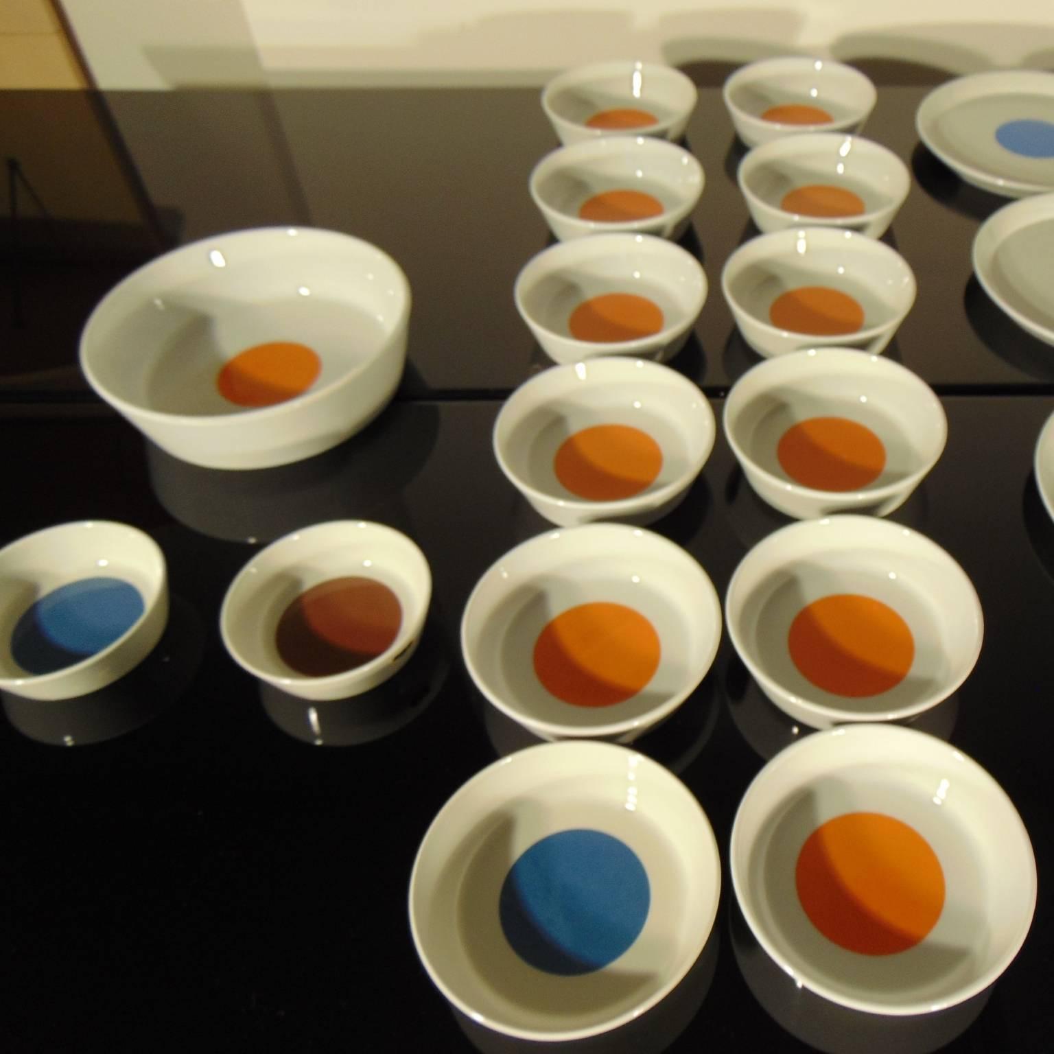 Mid-20th Century Gio Ponti Tableware Complete Set White Blue Orange Ceramica Italiana Pozzi, 1967