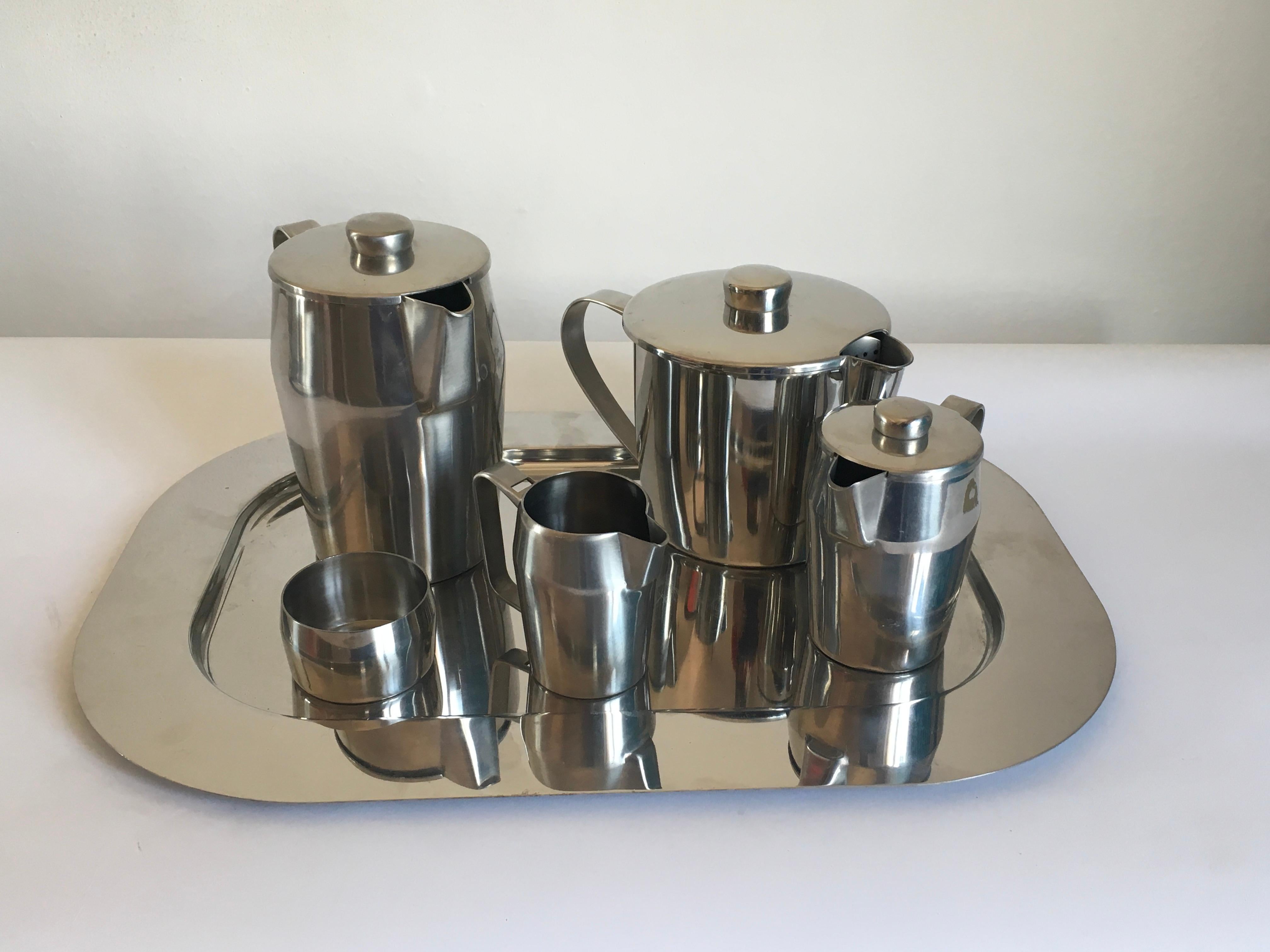 Gio Ponti Tea Set Steel for Sambonet, 1970 In Excellent Condition In Milan, Italy