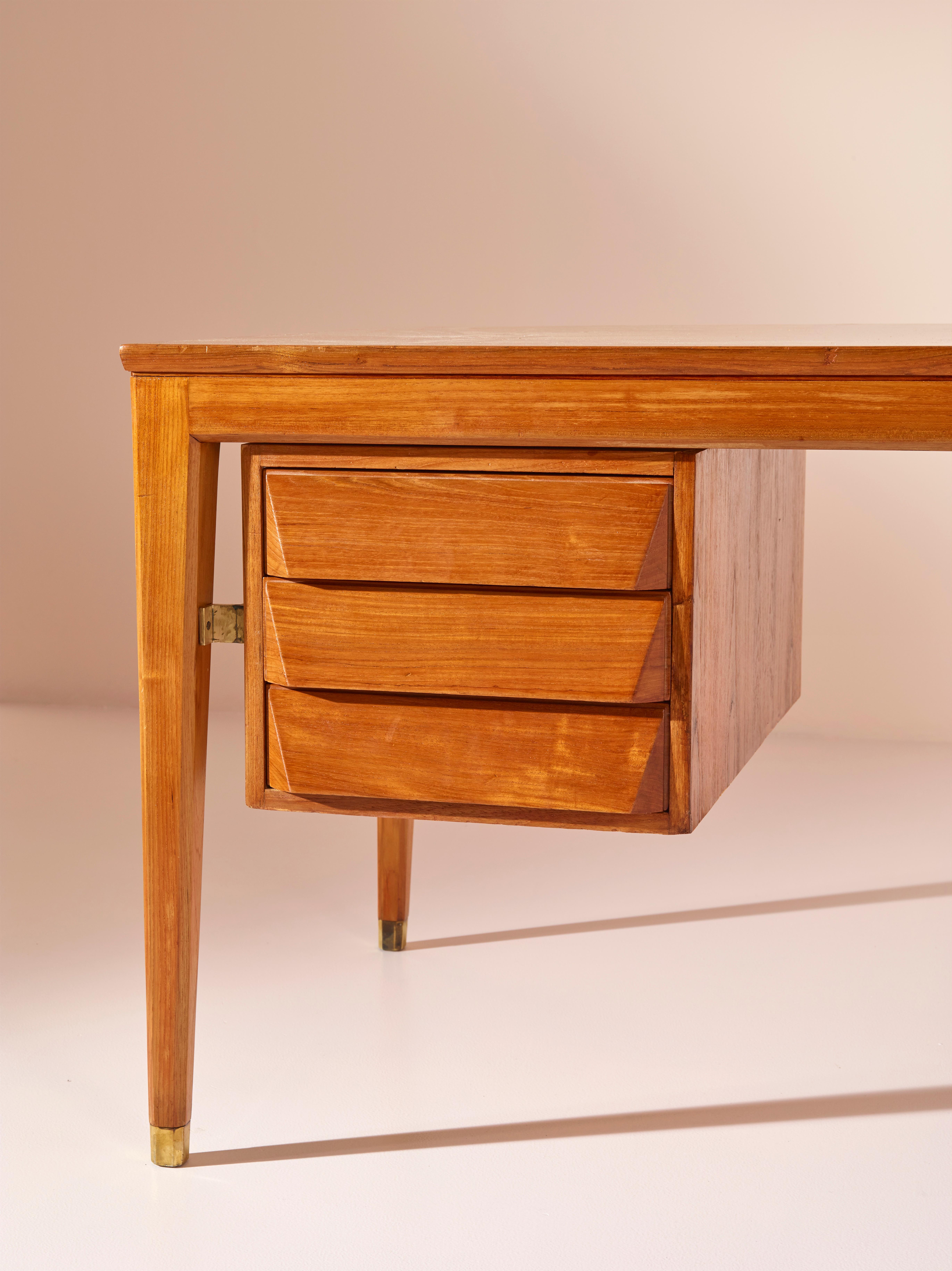 Gio Ponti Teak and Brass Desk Designed for the BNL Offices, ISA Bergamo, 1950s For Sale 4