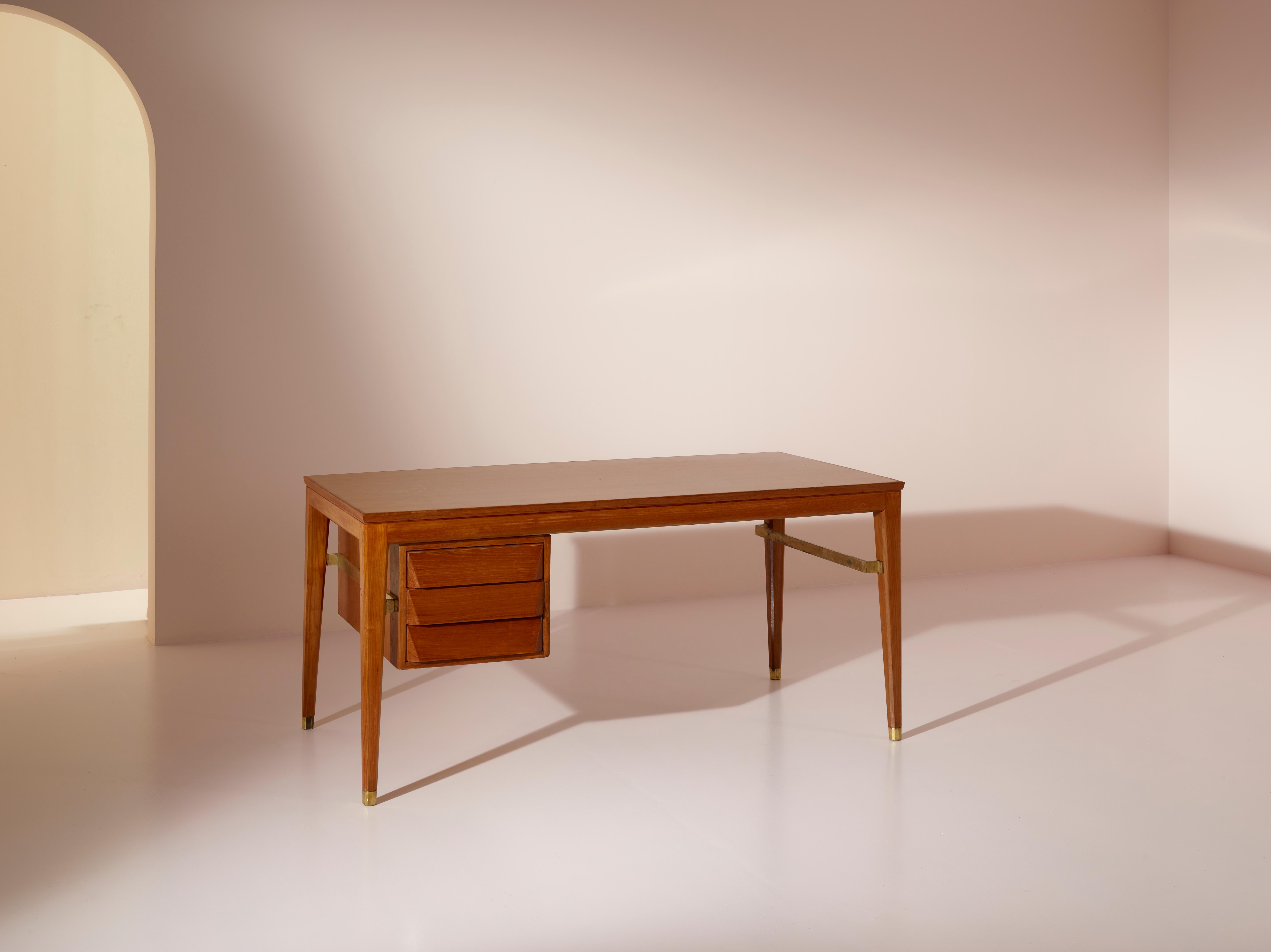 Gio Ponti Teak and Brass Desk Designed for the BNL Offices, ISA Bergamo, 1950s For Sale 3
