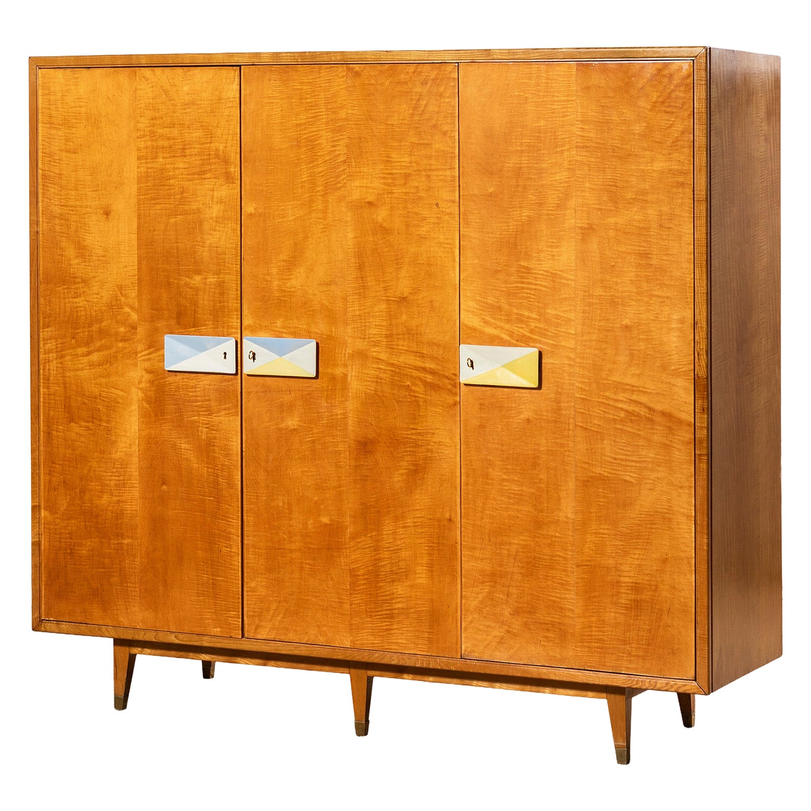 Gio Ponti Three-Door Wardrobe by Dassi, Blond Walnut, Mid-Century