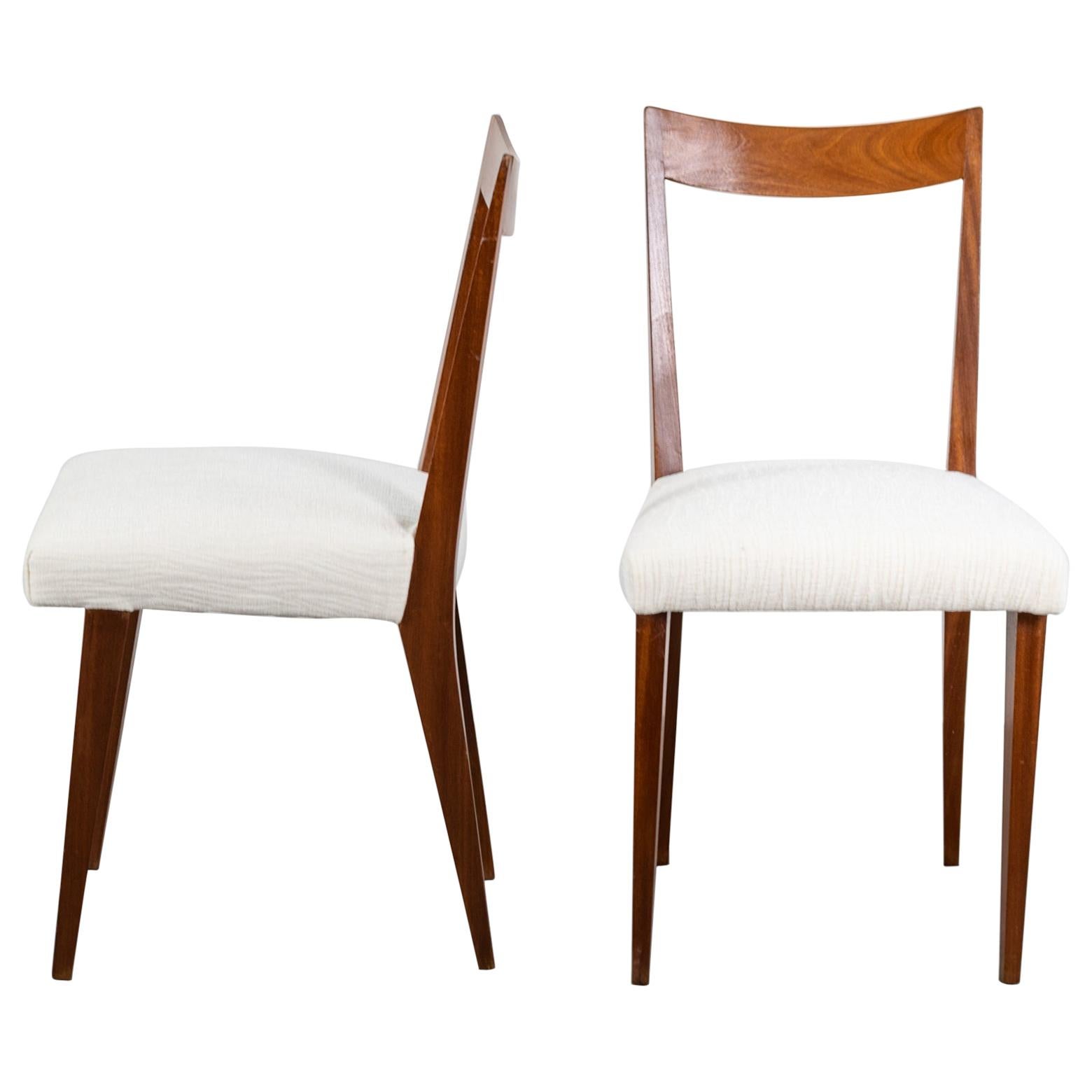 Giò Ponti Two Dining Chairs Wooden Structure and Ivory Fabric