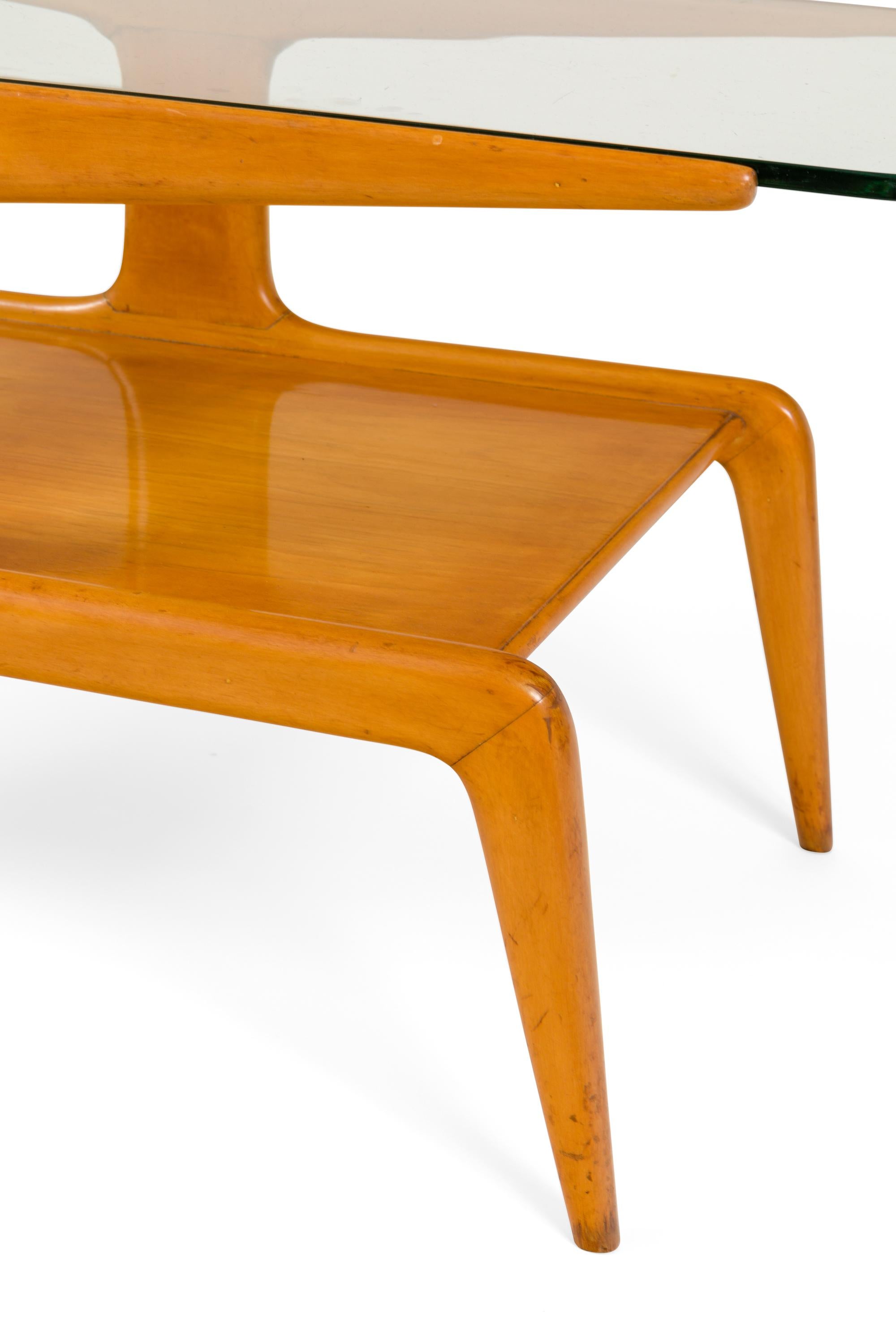 Gio Ponti Two-Tiered Ash Coffee Table with Glass Top, Italy 1950s In Good Condition In New York, NY