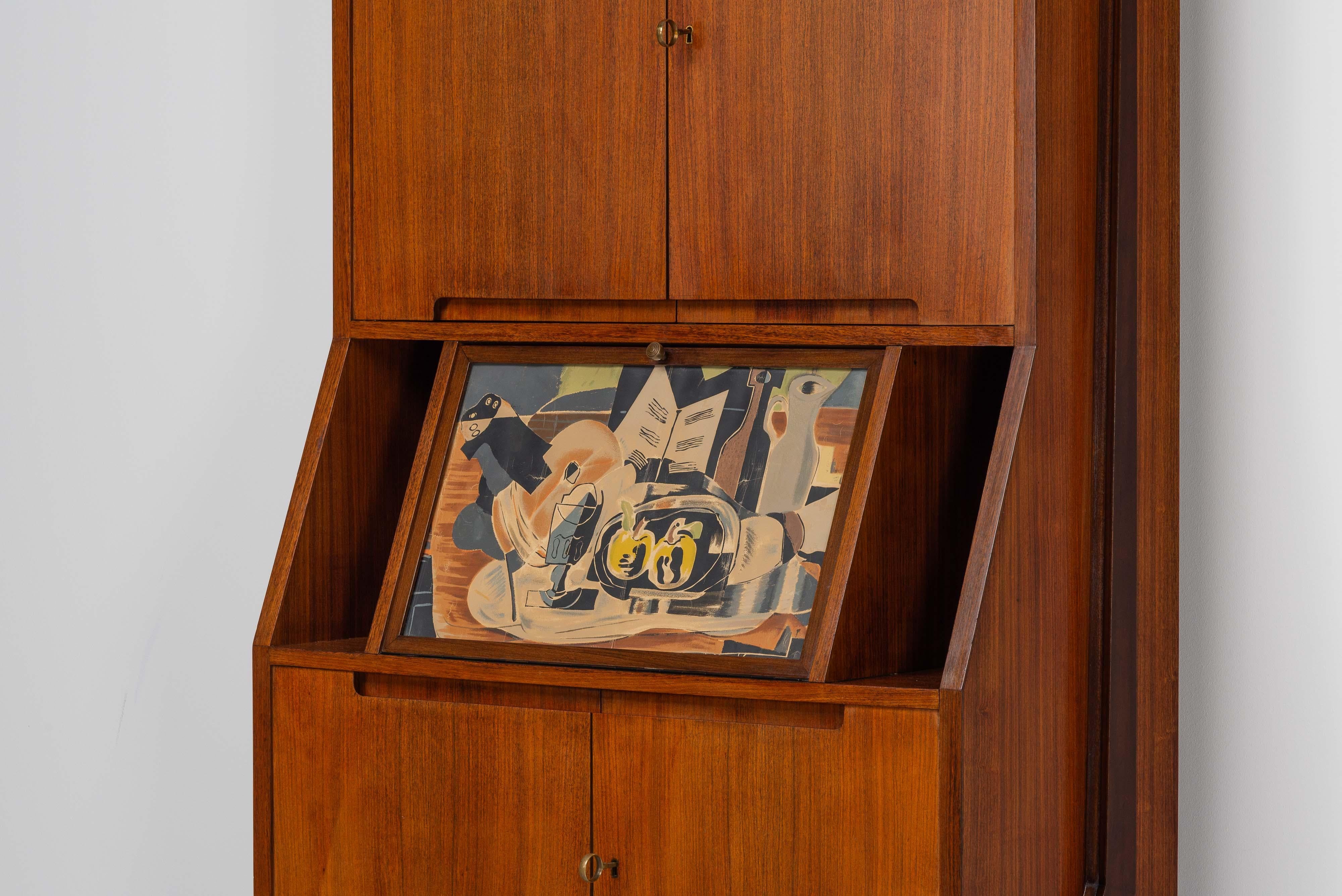 This stunning and unique high bar cabinet, designed by the legendary Gio Ponti for the home of Guglielminetti, a renowned decor designer for RAI, is a true masterpiece of Italian mid-century modern design. Crafted in Italy in 1955, the cabinet