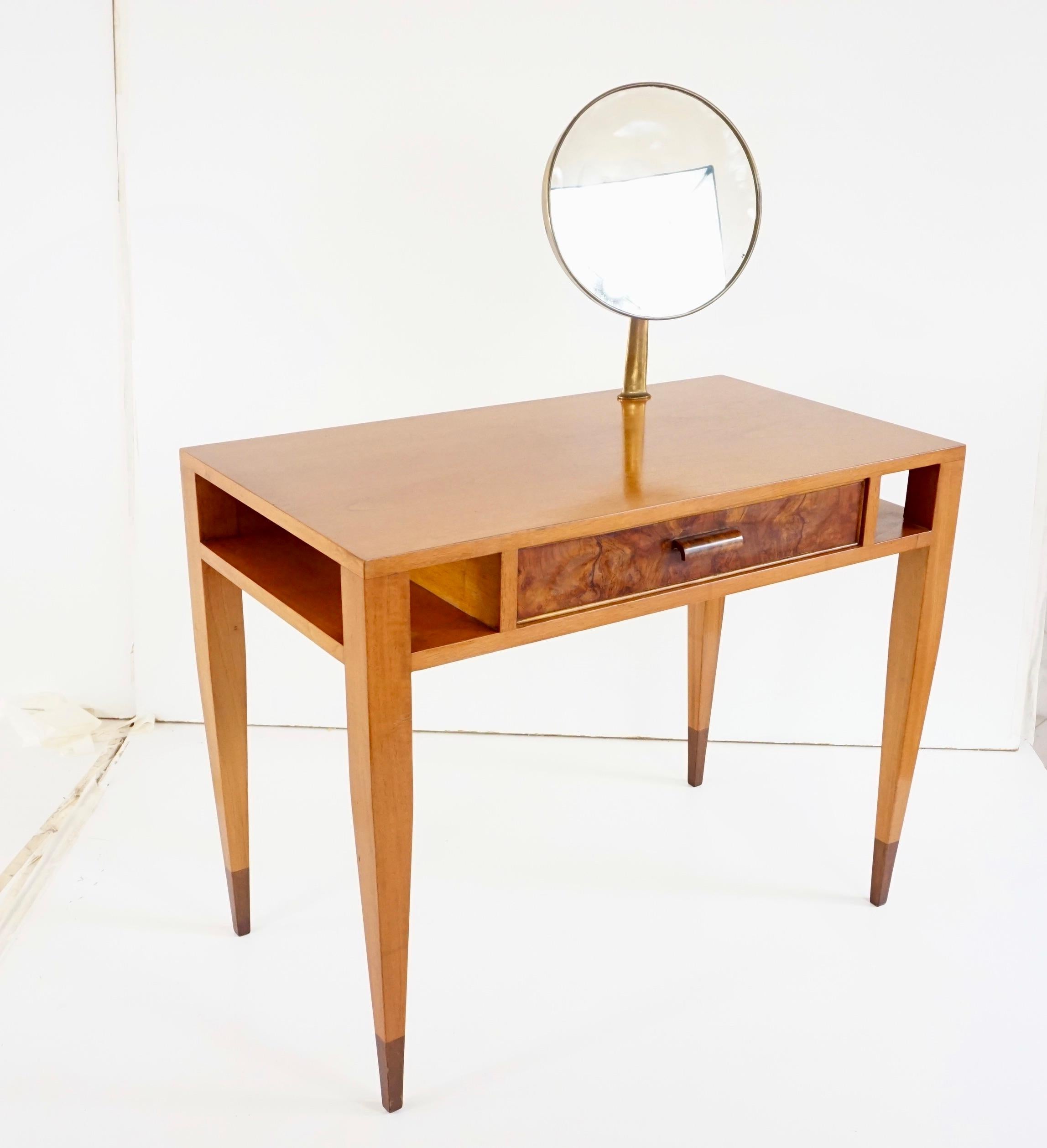 Mid-Century Modern Gio Ponti vanity desk console table with a adjustable Fontana arte mirror, 1950 For Sale
