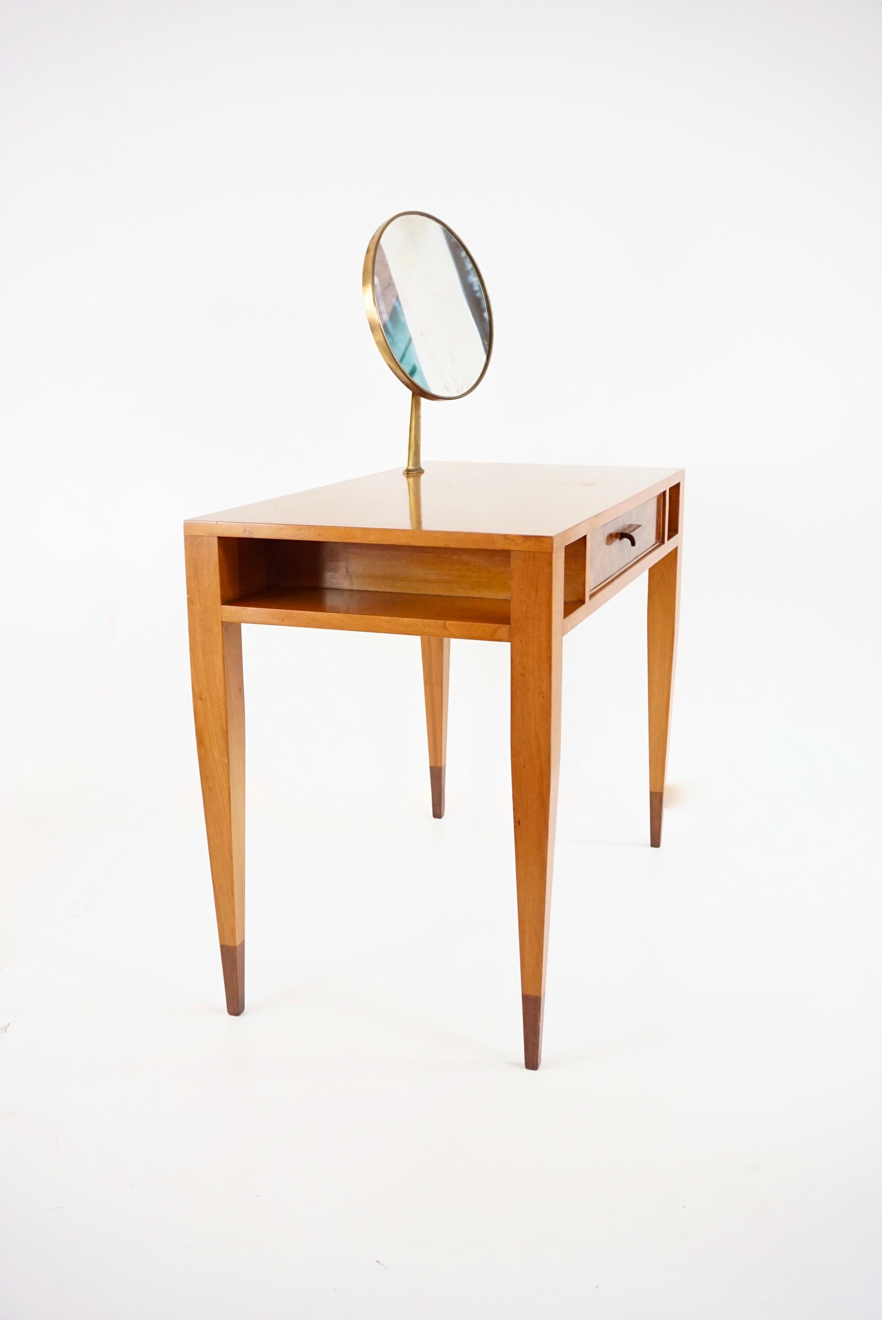 Mid-Century Modern Gio Ponti vanity desk console table with a adjustable Fontana arte mirror, 1950