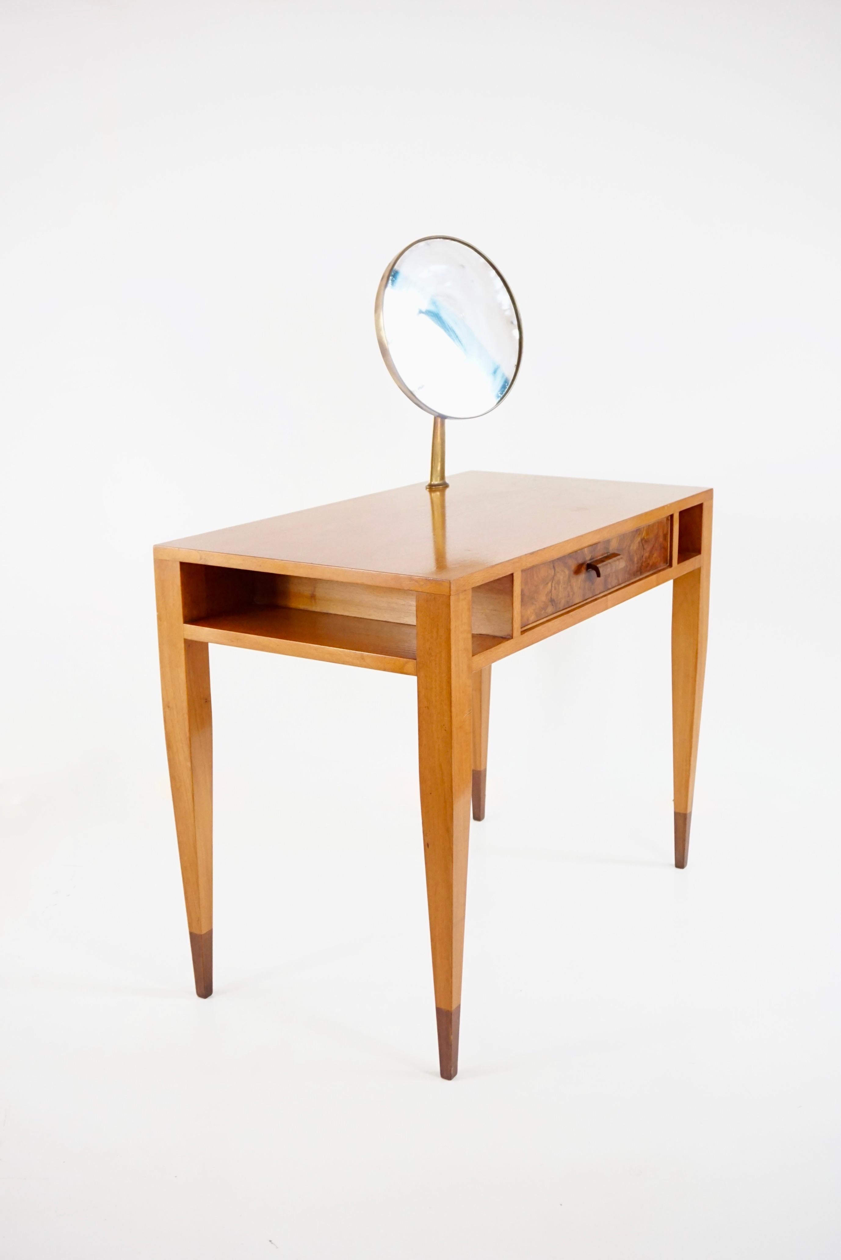 Mid-20th Century Gio Ponti vanity desk console table with a adjustable Fontana arte mirror, 1950 For Sale