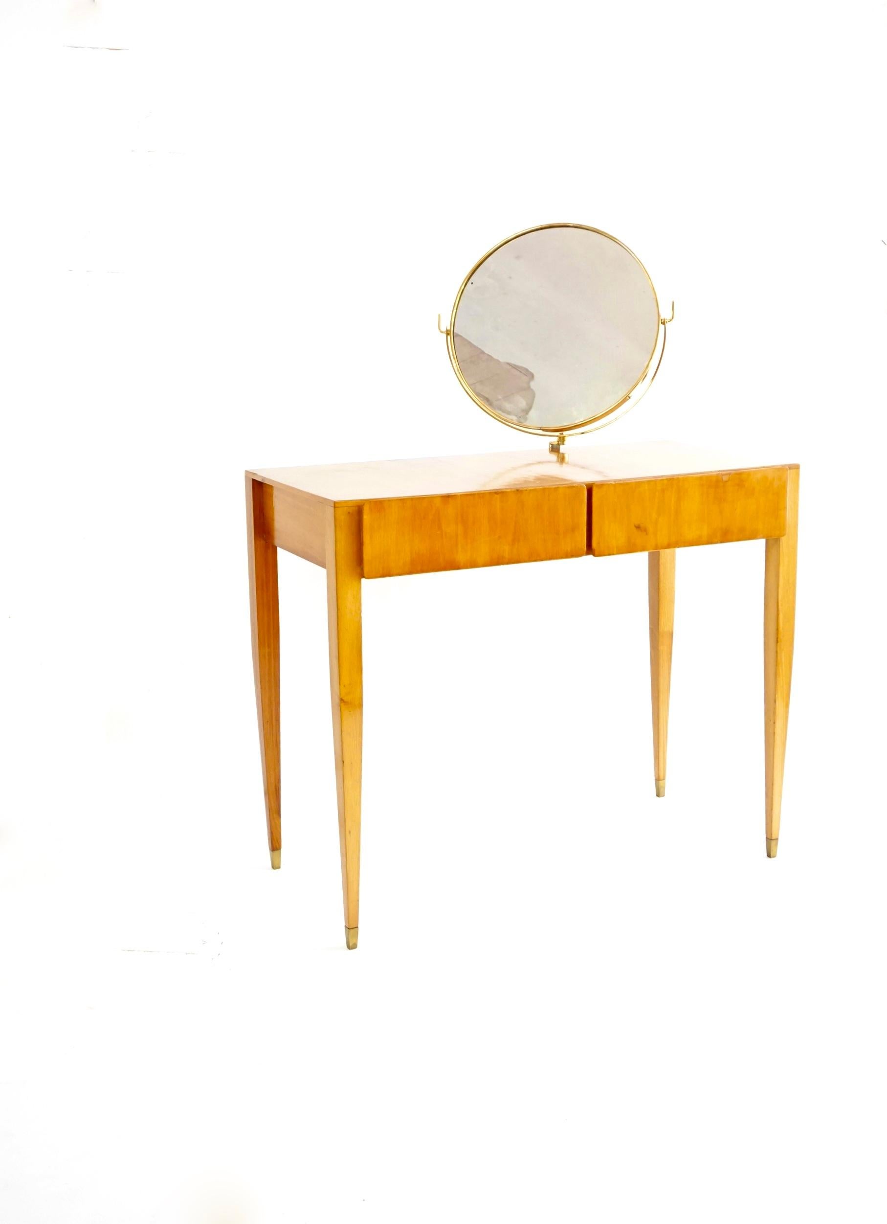 Mid-Century moderno Scrivania di Gio Ponti con specchio circolare in ottone dell'Hotel Royal Naples, 1955