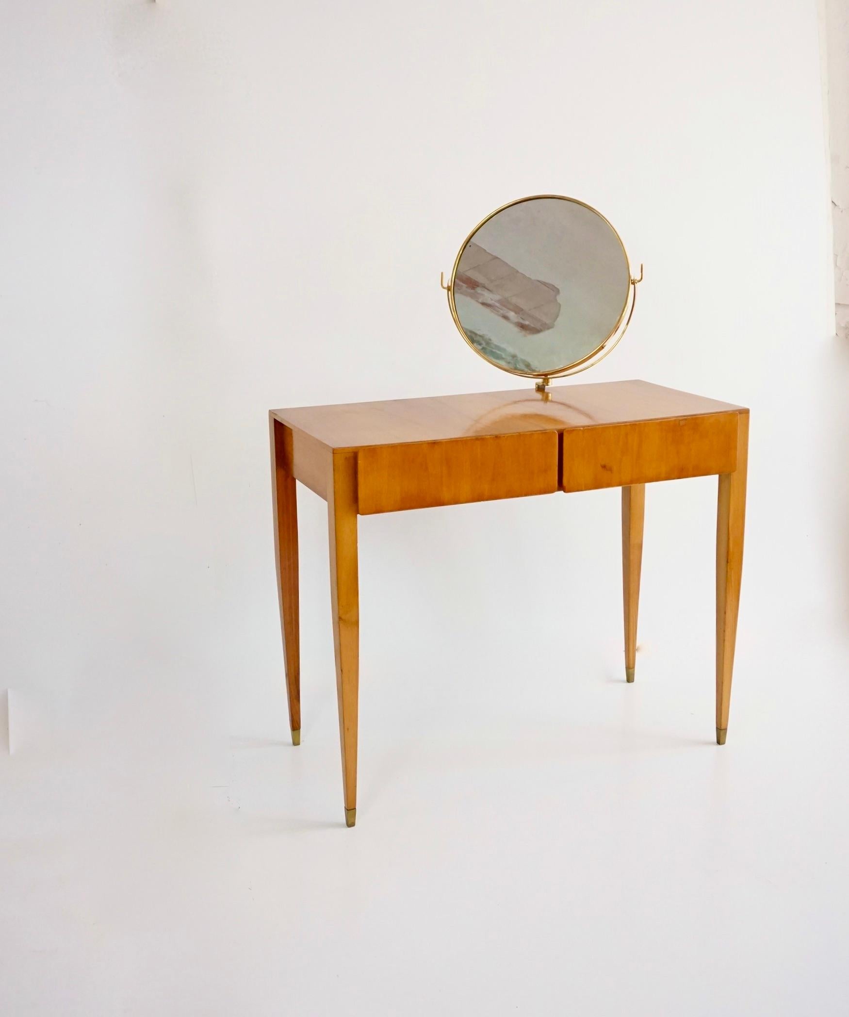 Italiano Scrivania di Gio Ponti con specchio circolare in ottone dell'Hotel Royal Naples, 1955