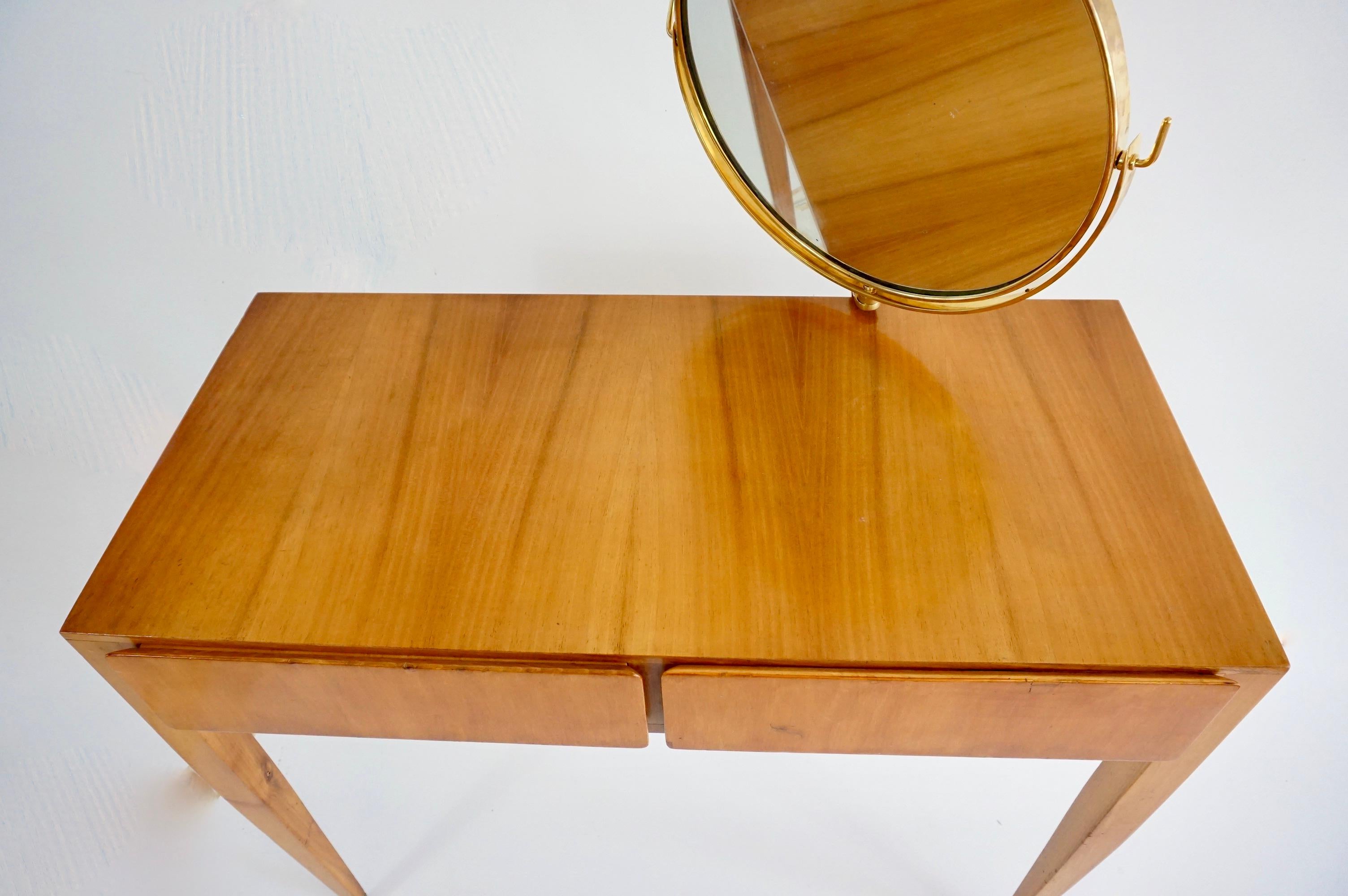 Scrivania di Gio Ponti con specchio circolare in ottone dell'Hotel Royal Naples, 1955 In condizioni buone a Rome, IT