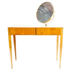 Bureau de coiffeuse Gio Ponti avec miroir circulaire en laiton de l'hôtel Royal Naples, 1955