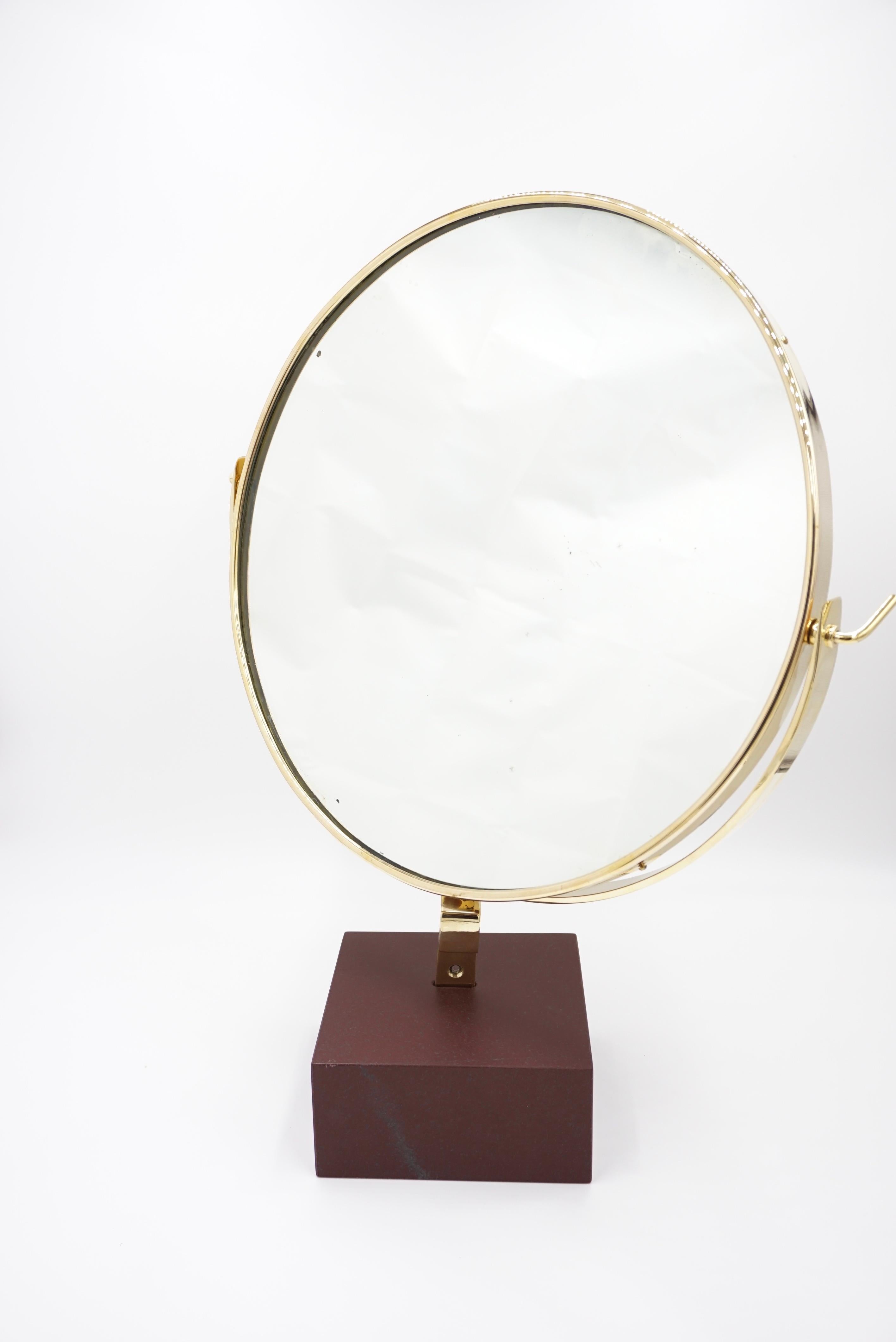 Vanity mirror designed by Gio Ponti for the vanity of Hotel Royal, Napoli, 1955 and produced by Fontana Arte in 1955. 
Limited edition
Original piece ( in one desk from the furniture of Hotel Royal) customized by CG with marble support in 2021.