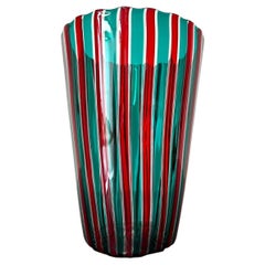 Vintage Gio Ponti, Green and red "reed" vase, Venini, 1988