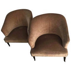 Gio’  Ponti Velvet Upholstered Armchairs Rosewood Wood Feet, 1950, Italy