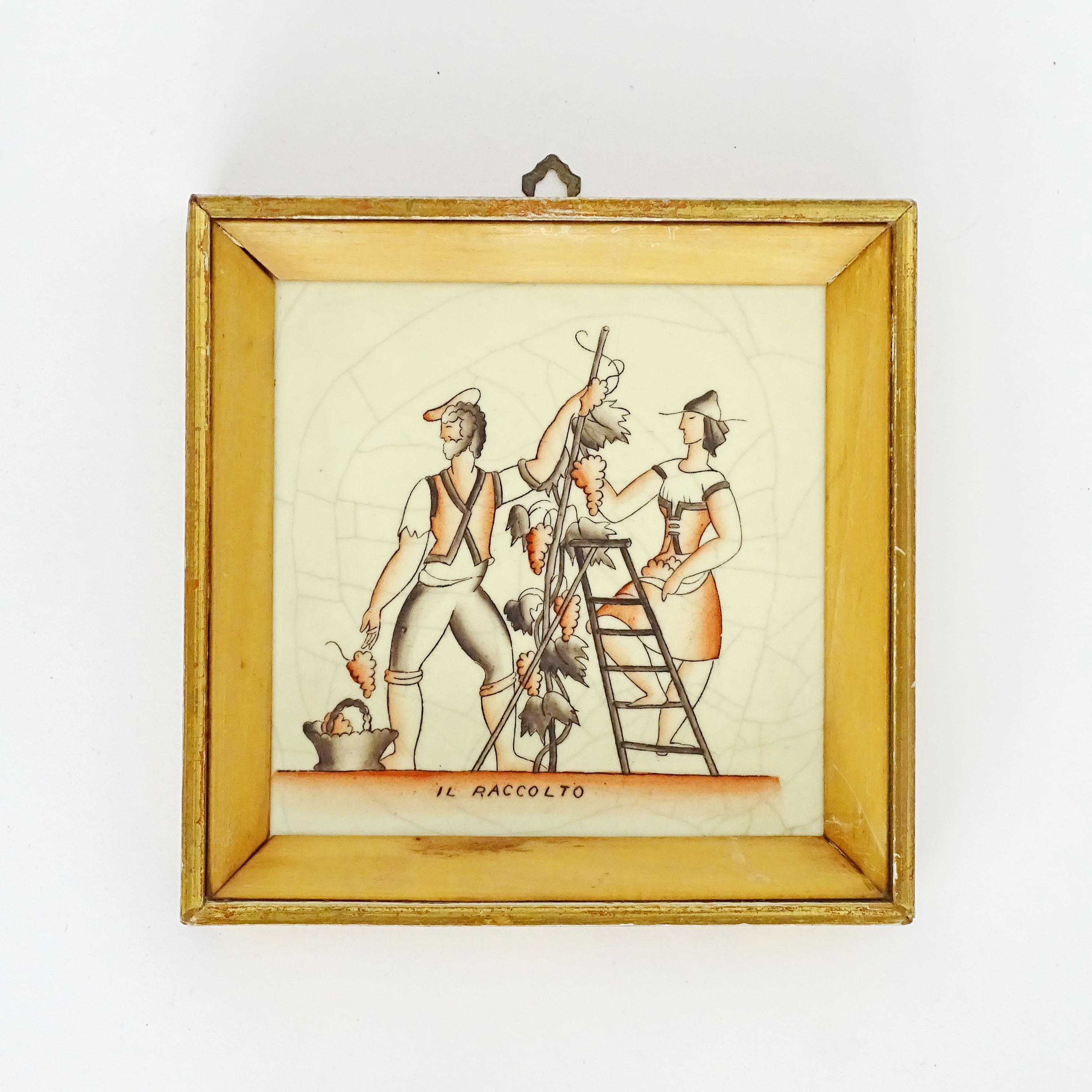 Art déco Deux carreaux de la série « Vendemmia » de Gio Ponti pour Richard Ginori, Italie, années 1920 en vente