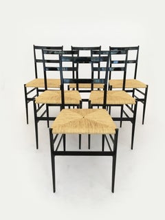 Gio Ponti Vintage Superleggera Set of Six Dining Chairs Cassina, Italy, 1958