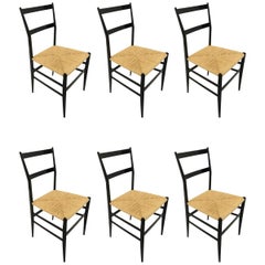 Gio Ponti Vintage Superleggera Set of Six Dining Chairs Cassina, Italy, 1958