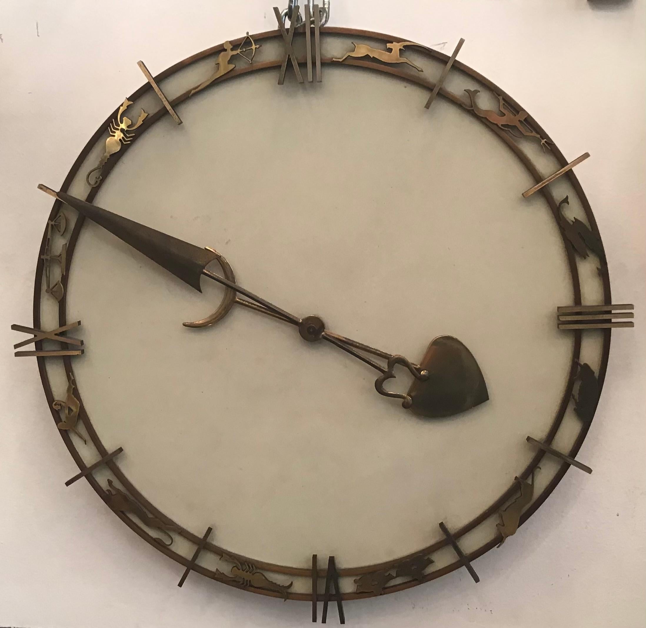 Italian Gio' Ponti Wall Clock Brass Metal 1950 Italy  For Sale
