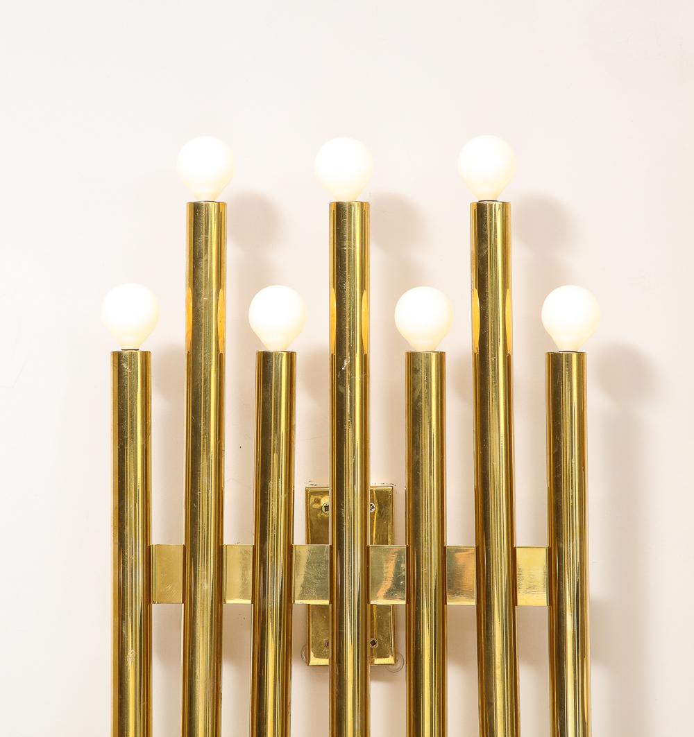 Pair of Wall Lights by Gio Ponti for Candle.  Brass. Each fixture has 14 candelabra sockets. Variants of this model were used in Ponti's Parco dei Principe hotels in Rome & Sorrento.