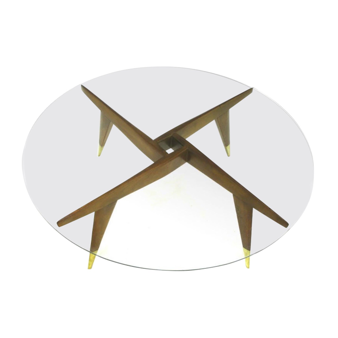 Gio Ponti Walnut and Glass Compass Coffee Table. For Sale
