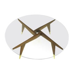 Gio Ponti Walnut and Glass Compass Coffee Table.