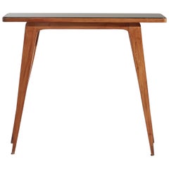 Gio Ponti Walnut Console Table with a Moss Colored Glass Top, Italy 1950s