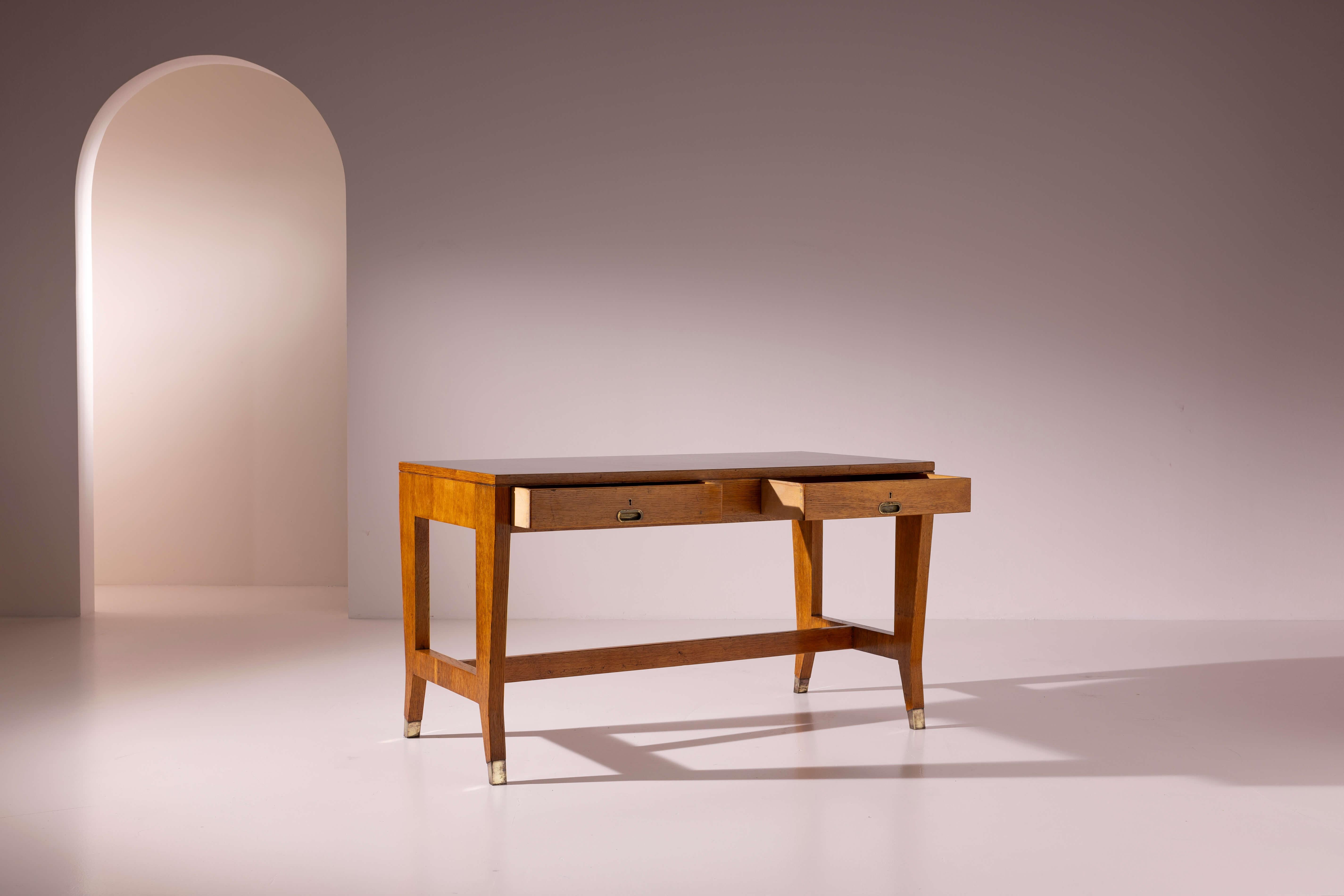 Italian Gio Ponti walnut desk for BNL offices, Italy, 1950s For Sale