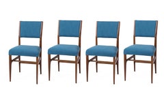 Gio Ponti Walnut Dining Chairs for Singer & Sons with Blue Upholstery, Set of 4