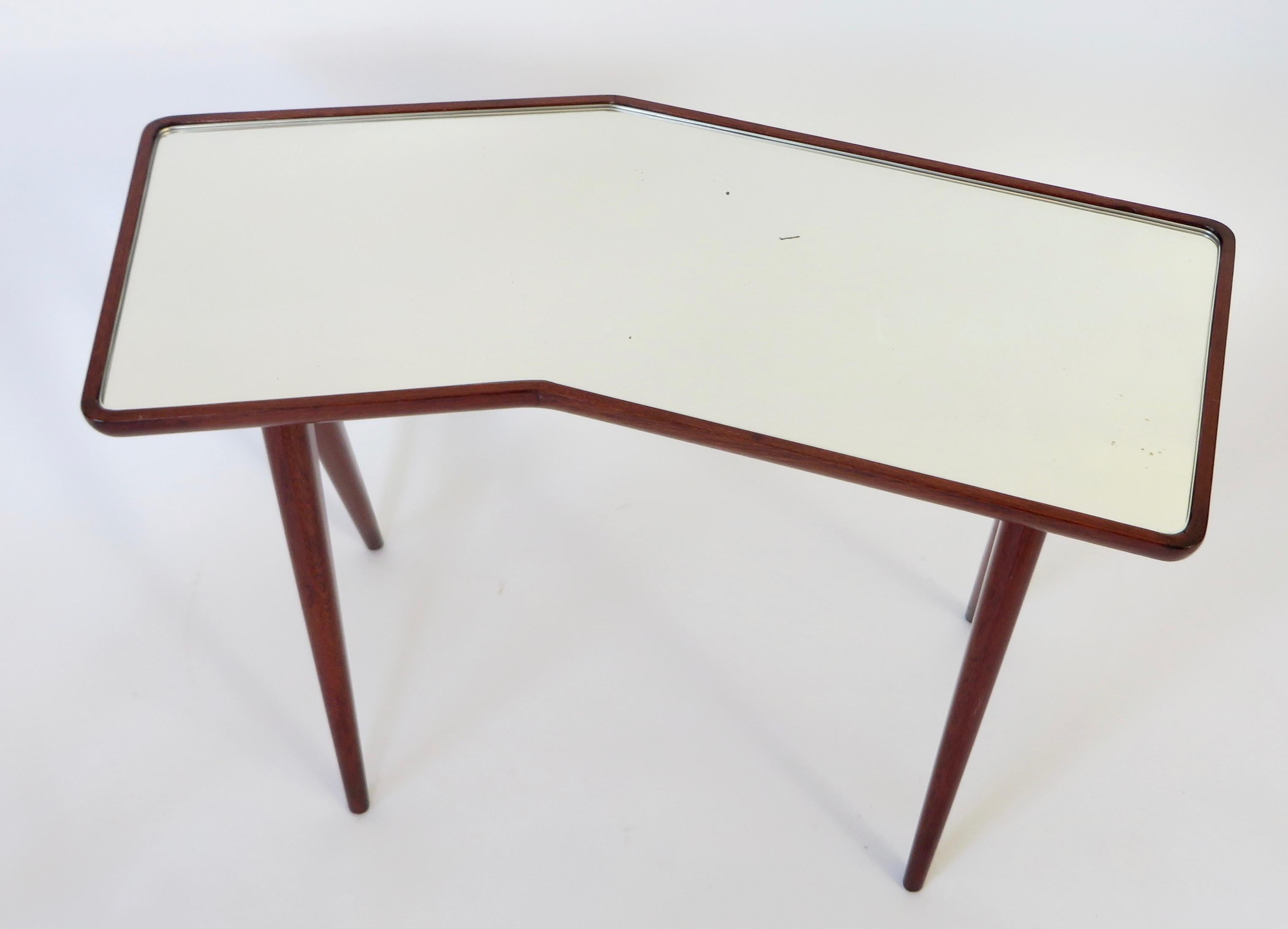Gio Ponti Pair of Walnut Side Tables Mirrored Glass Tops Asymmetrical Forms 3