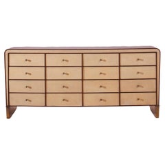 Gio Ponti walnut, parchment and brass chest of drawers, Italy, 1930s