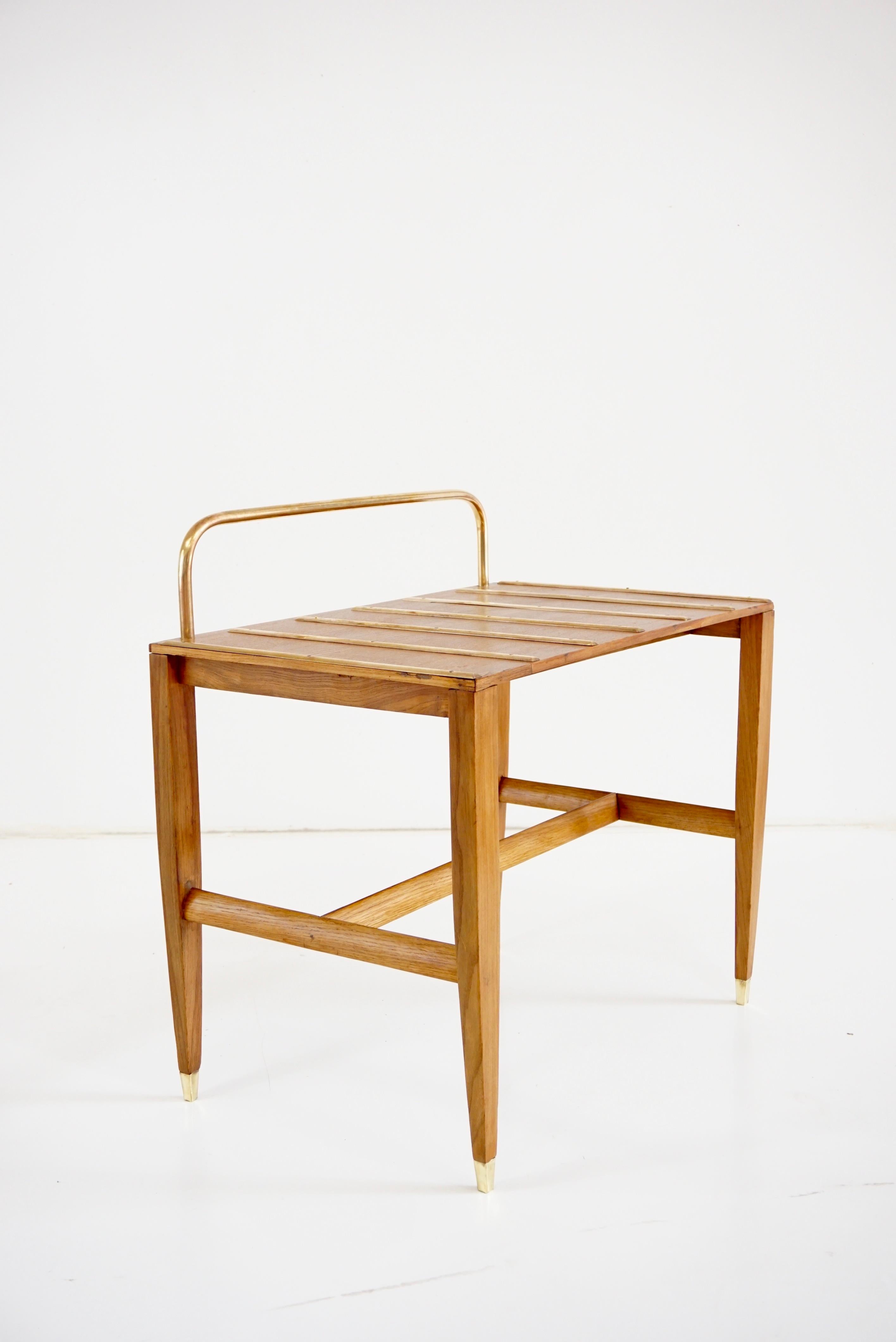 Brass Gio Ponti Walnut Side Table, Luggage Rack for Hotel Royal Naples, 1955 For Sale
