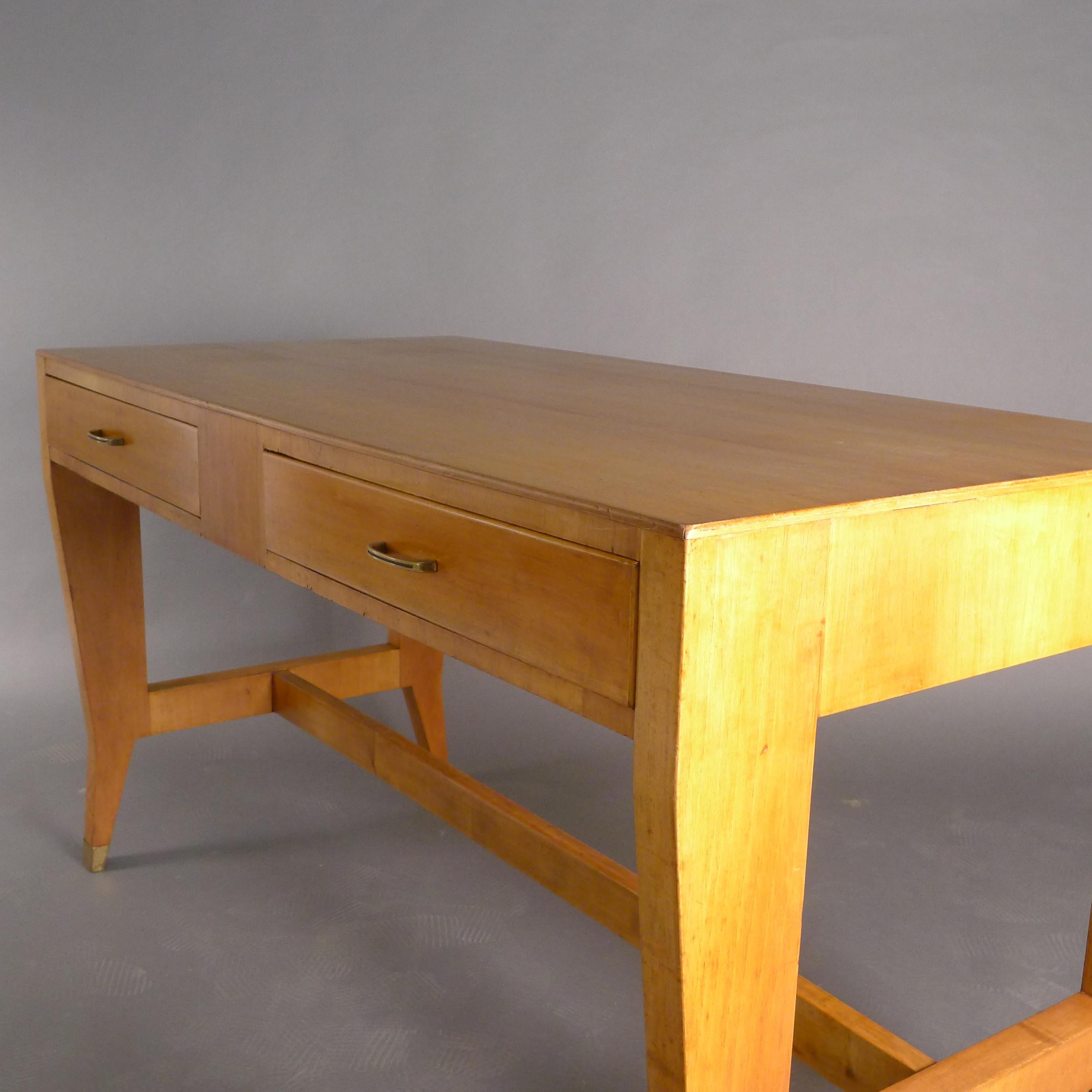 Brass Gio Ponti, Walnut Writing Table, from the Banca Nazionale del Lavoro, 1950s For Sale