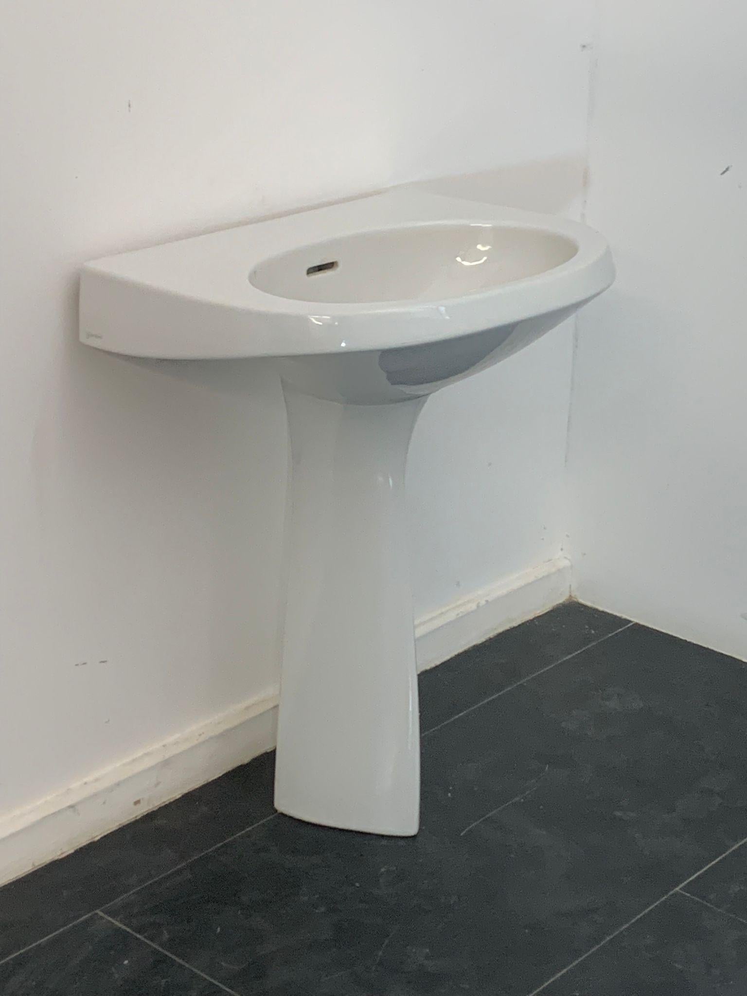 Ceramic Gio Ponti washbasin with pedestal for Ideal Standard, 1960s For Sale