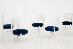 Gio Ponti White Chairs with Blue Velvet