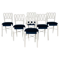  Gio Ponti White Chairs with Blue Velvet