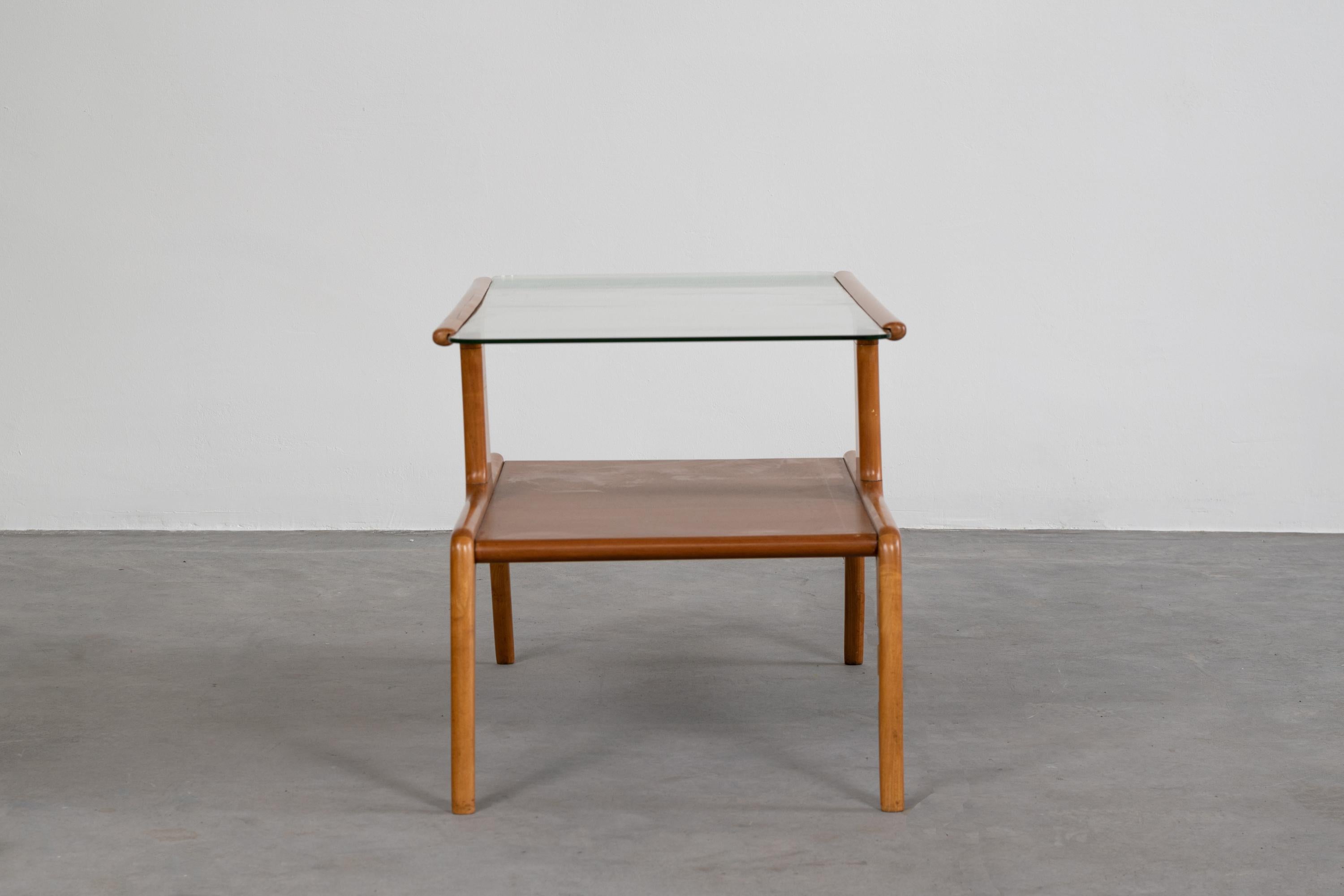 Mid-20th Century Gio Ponti Wooden and Crystal Coffee Table with Two Shelves from 1950s