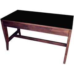 Gio Ponti Wooden Desk in Black Opaline Glass by Gio Ponti