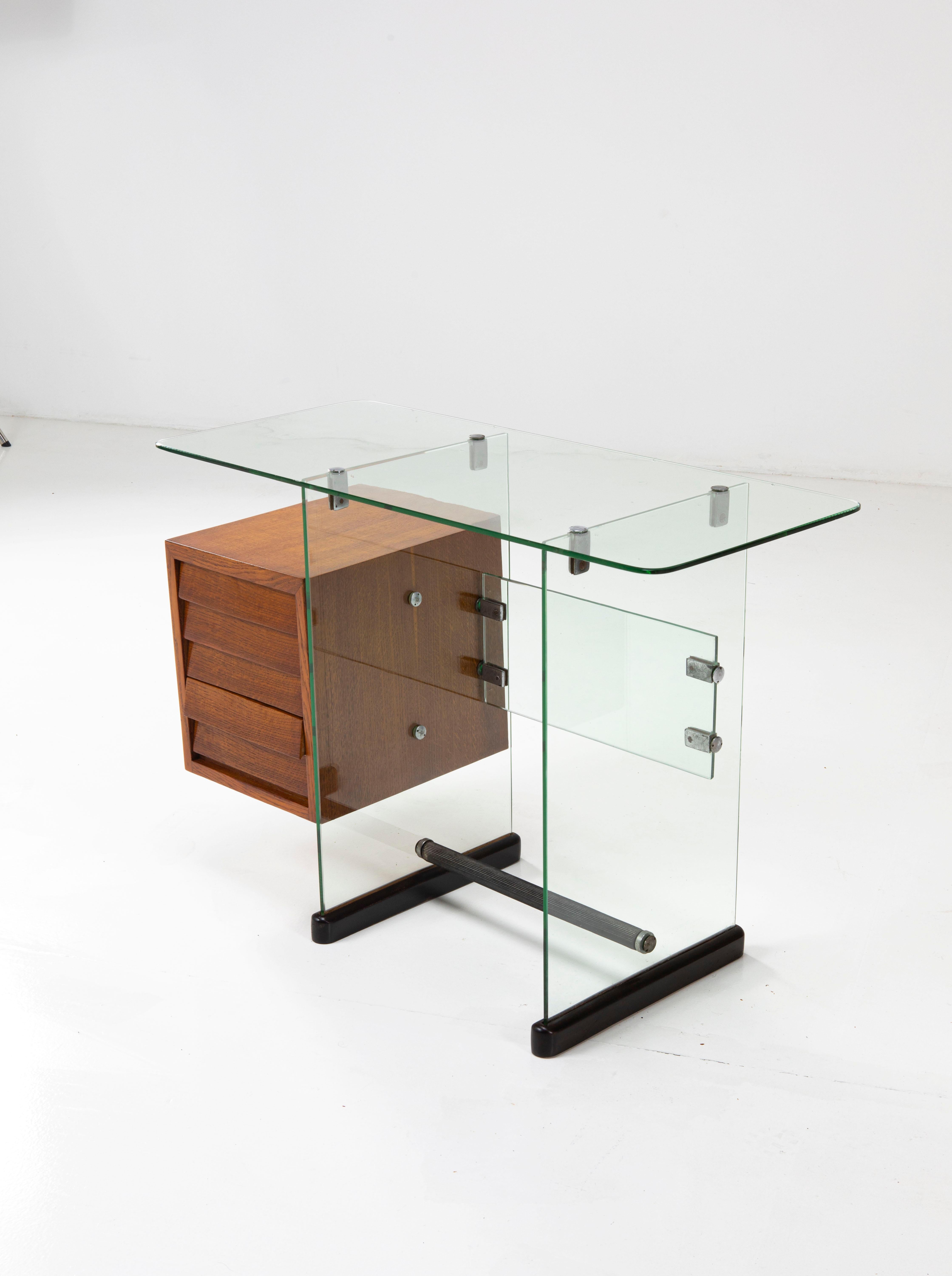 Italian Gio Ponti Writing desk Vetrocoke furnitures, tempered glass wood, 1939  For Sale