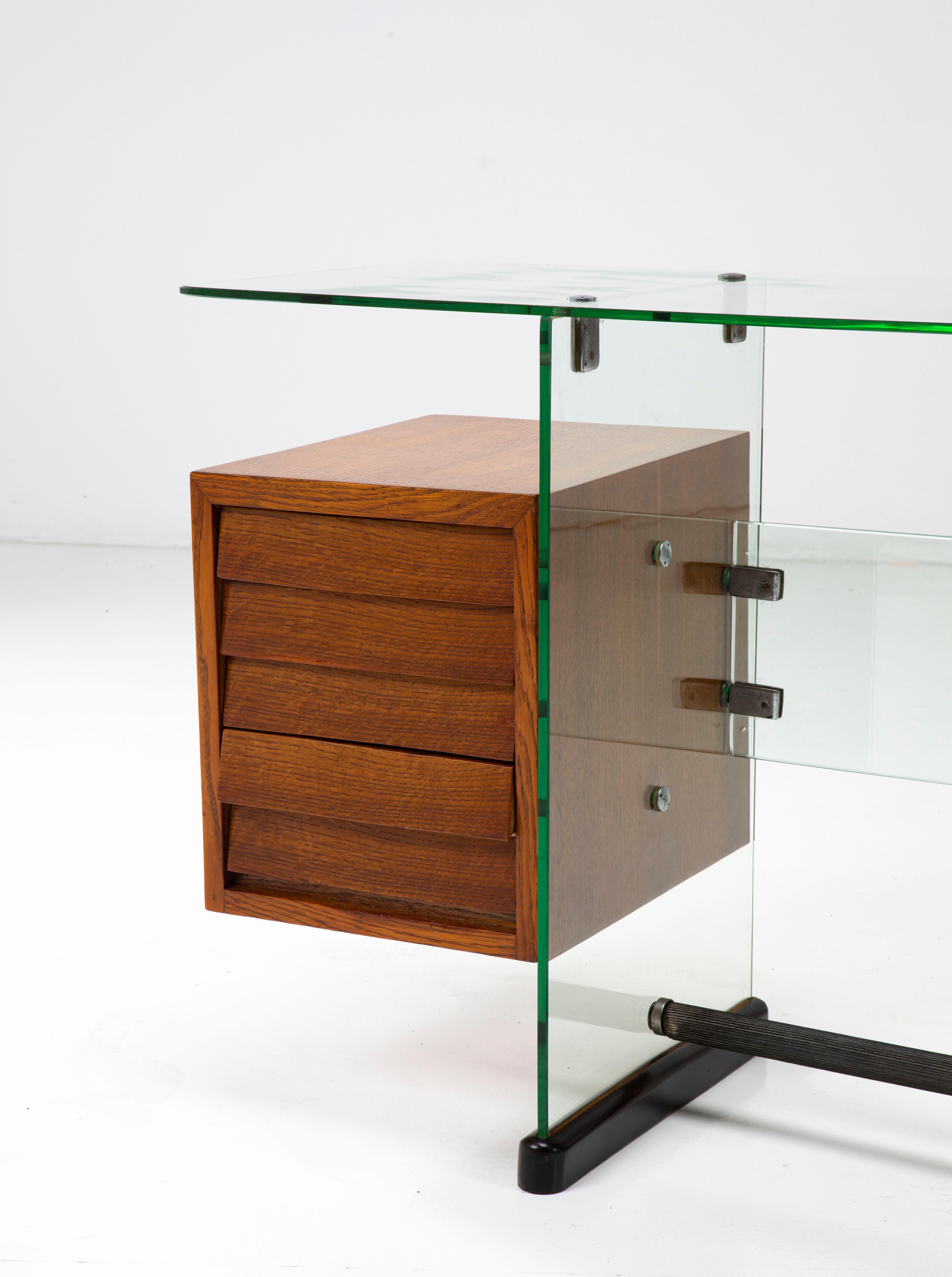Gio Ponti Writing desk Vetrocoke furnitures, tempered glass wood, 1939  In Good Condition For Sale In Milan, IT