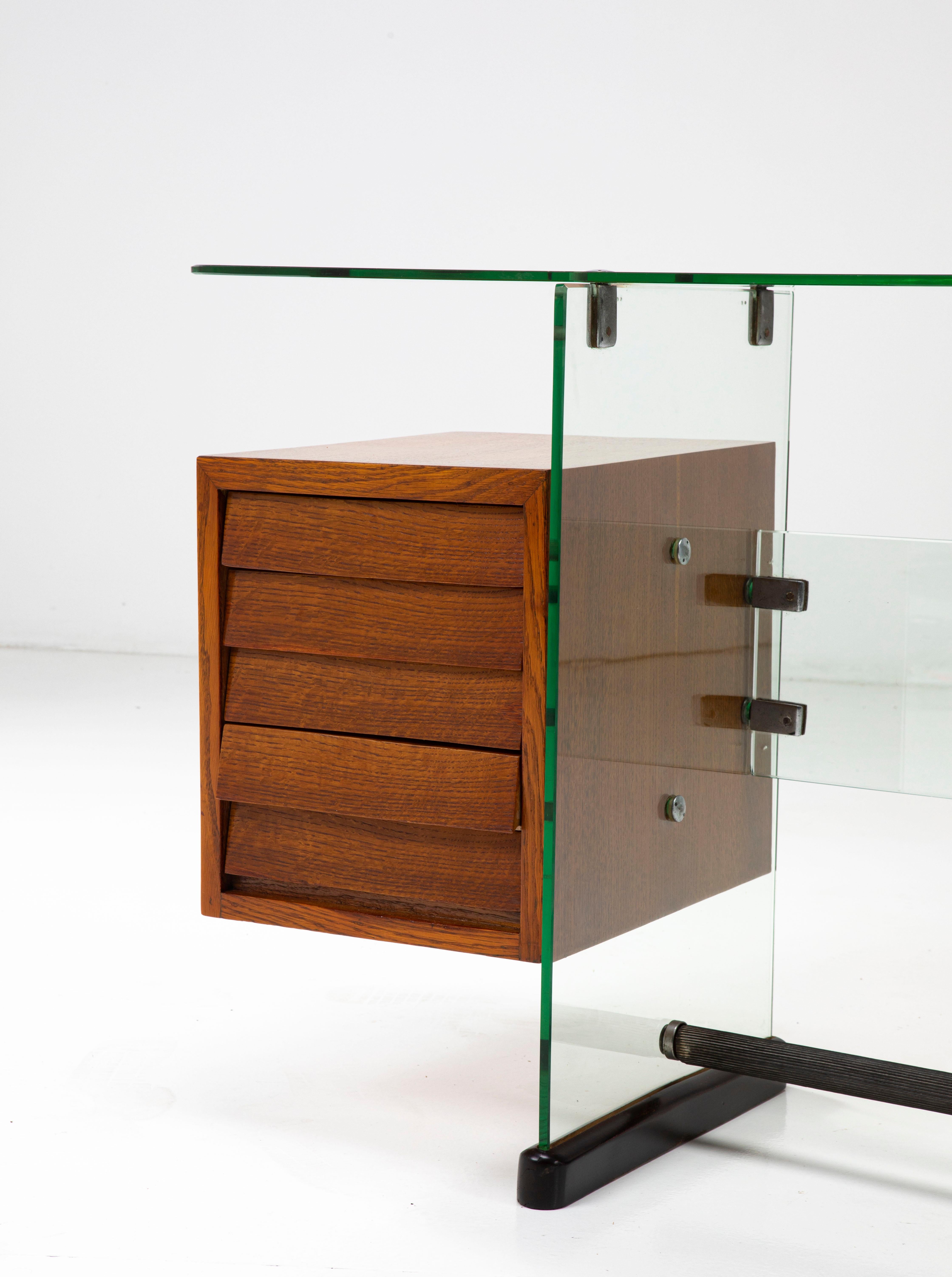 Mid-20th Century Gio Ponti Writing desk Vetrocoke furnitures, tempered glass wood, 1939  For Sale