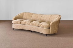 Gio Ponti, Curved Four-Seat Sofa, Beige Velvet, Dark Beech Legs, Italy, 1940s